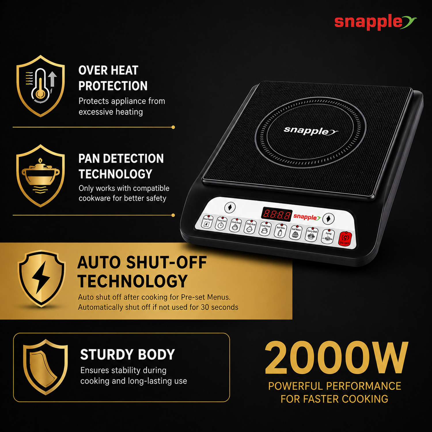 Image of Snapple 2000 W Induction Cooktop Push Button
