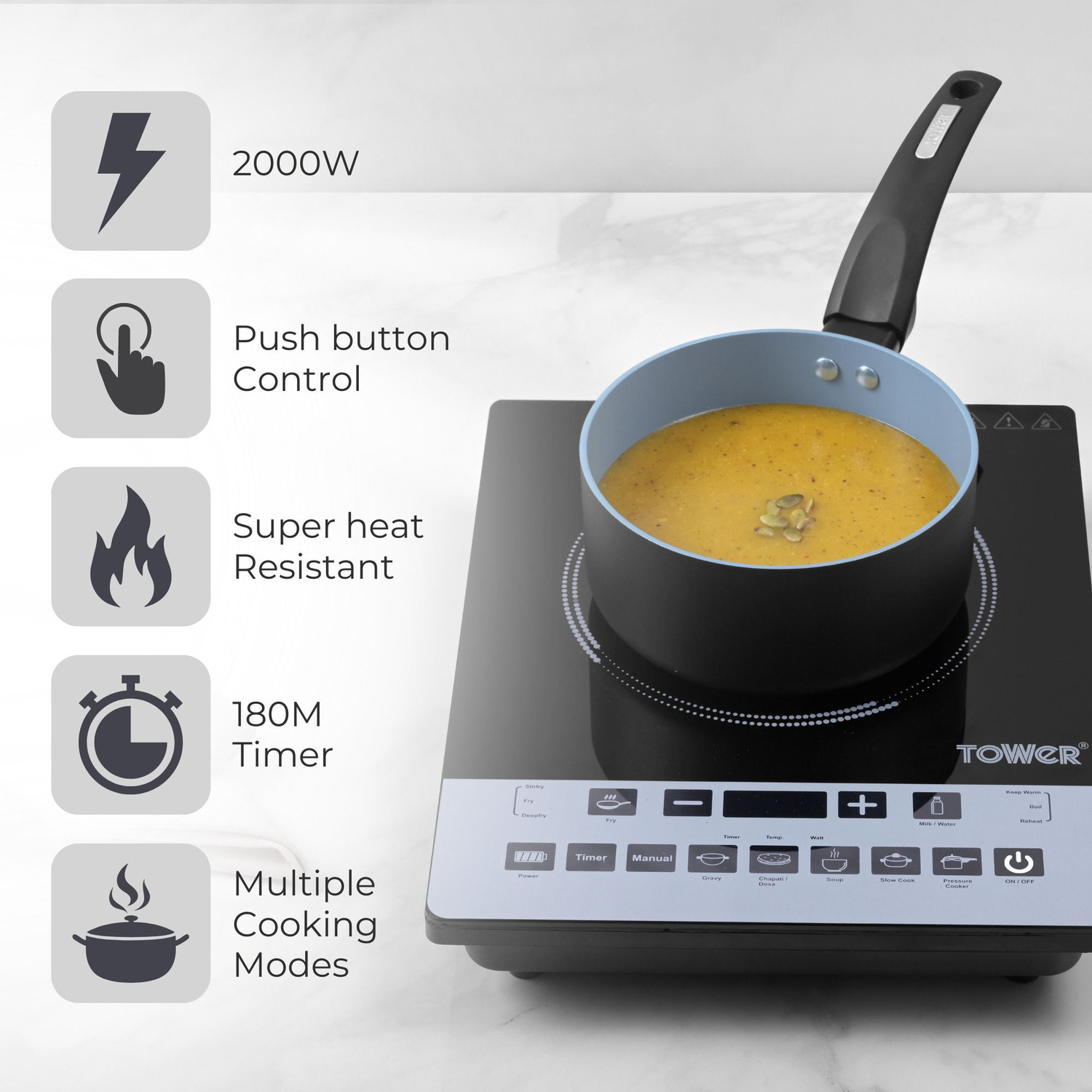 Image of Tower 2000 W Induction Cooktop Touch Panel