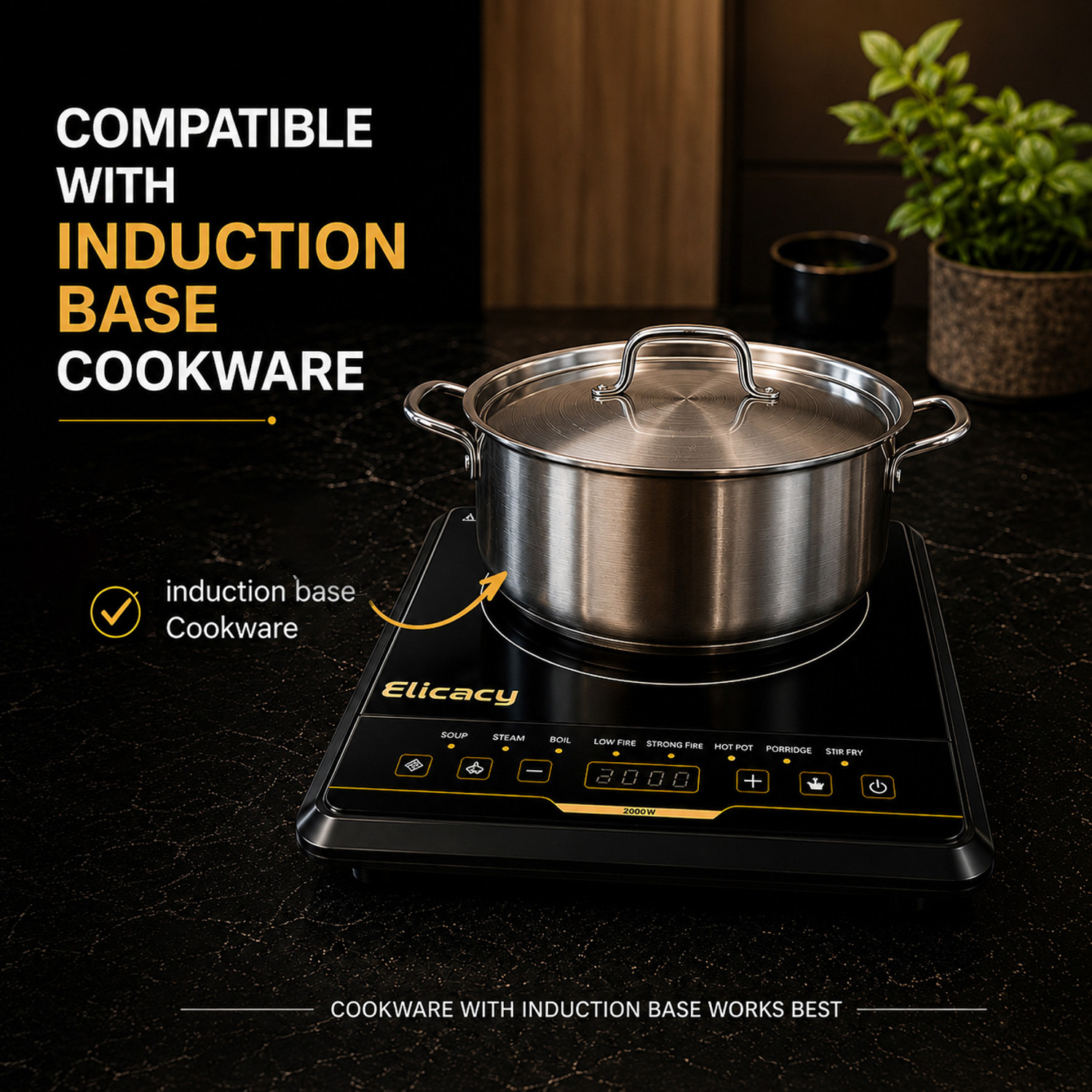 Image of Elicacy 2000 W Induction Cooktop Push Button (Black, Premium Push Button)
