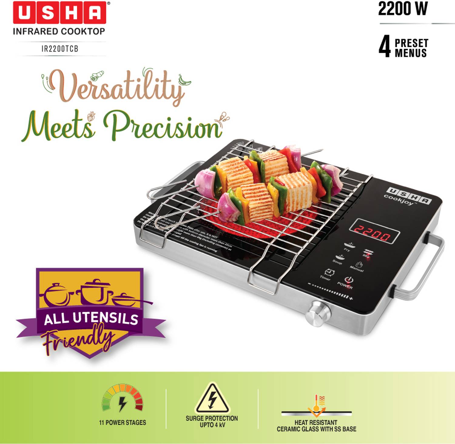 USHA 2200 W Infrared Cooktop Touch Panel Black - Image 2