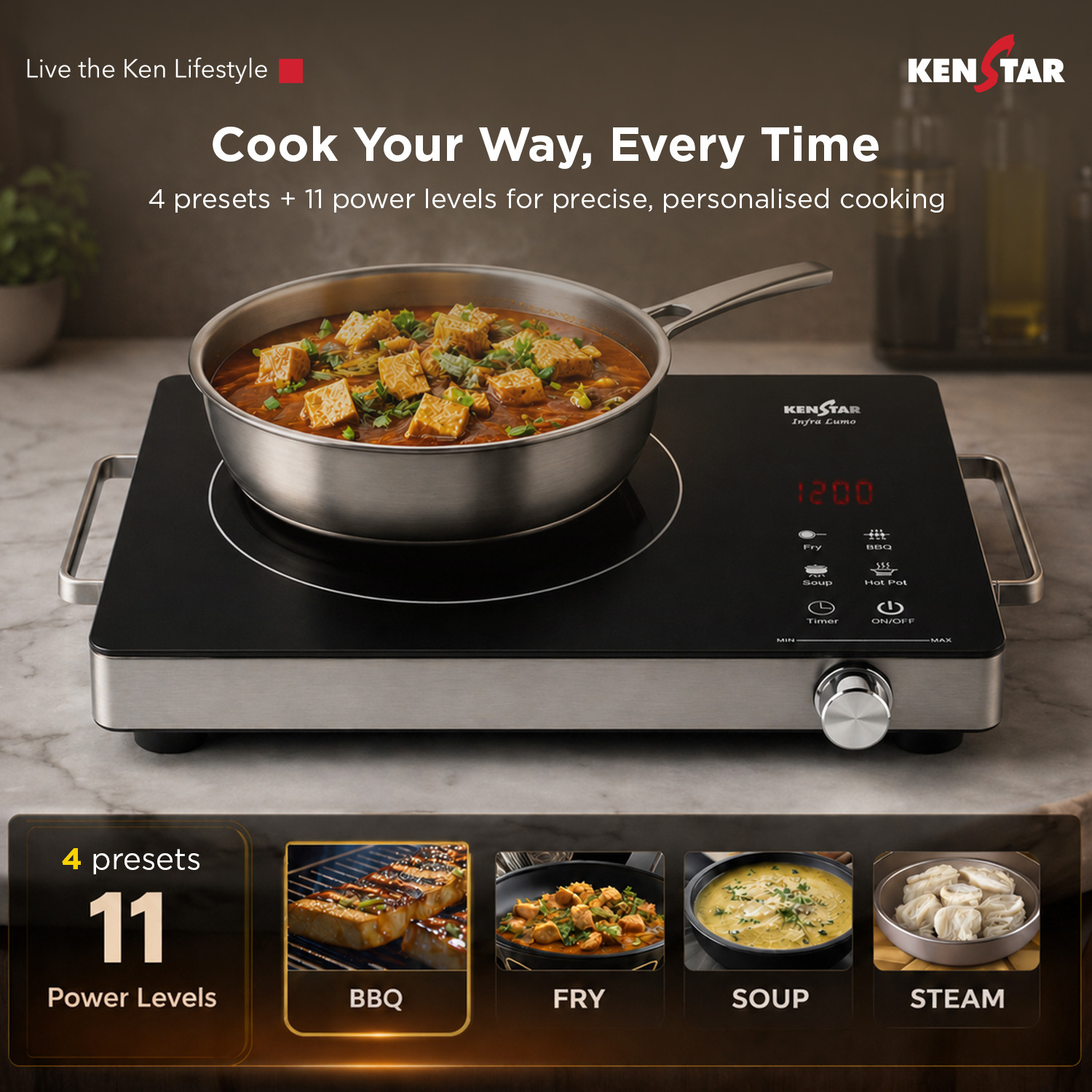 Image of Kenstar 2200 W Infrared Cooktop Touch Panel