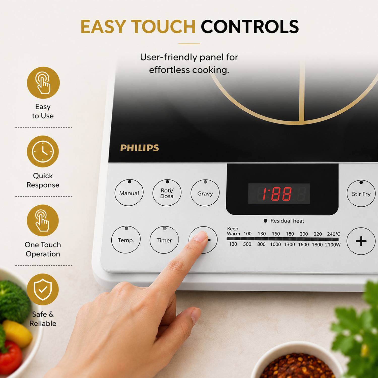 PHILIPS 2100W Induction Cooktop Touch Panel, Silver - Image 3