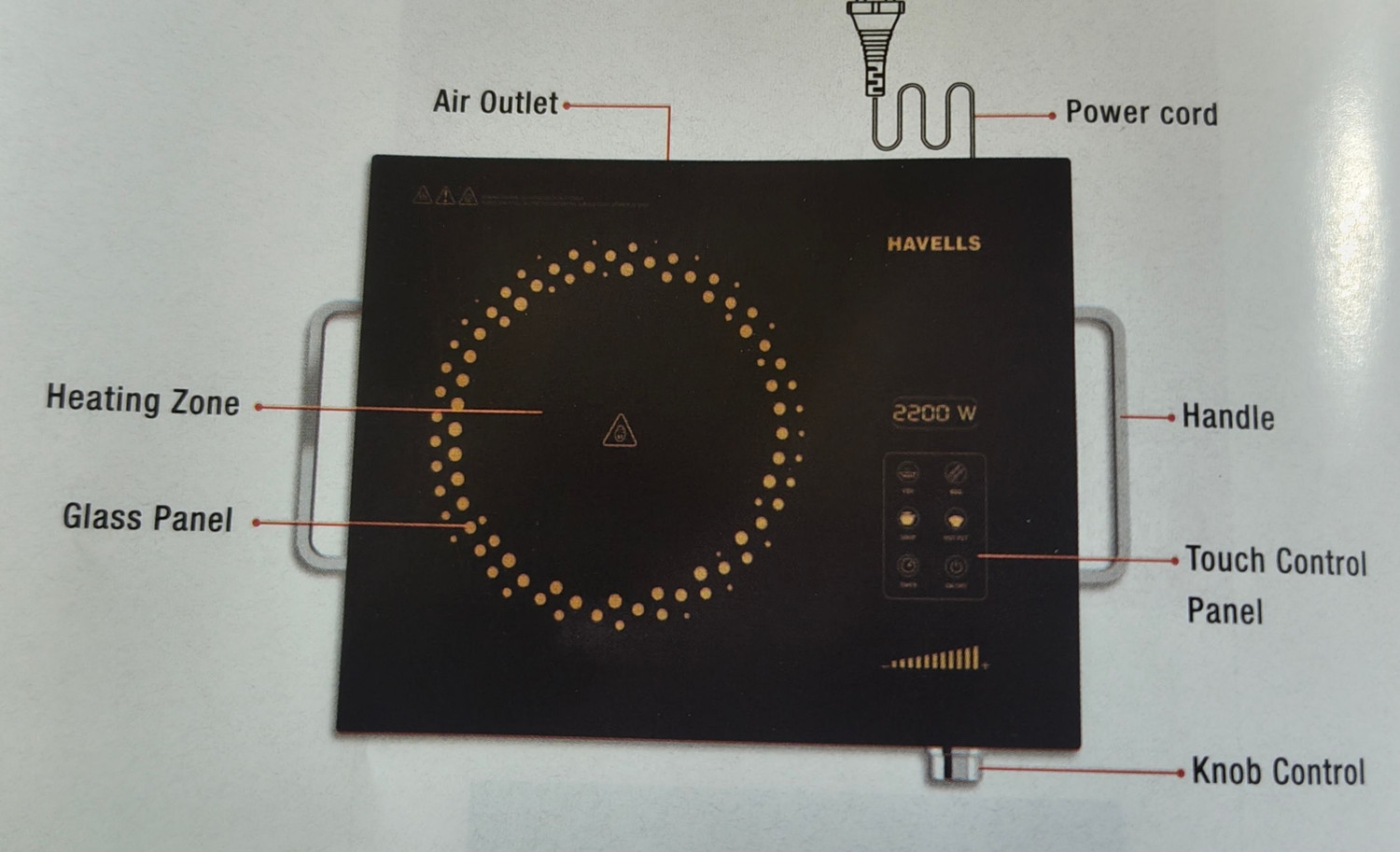 Image of HAVELLS 2200 W Infrared Cooktop Touch Panel, Jog Dial