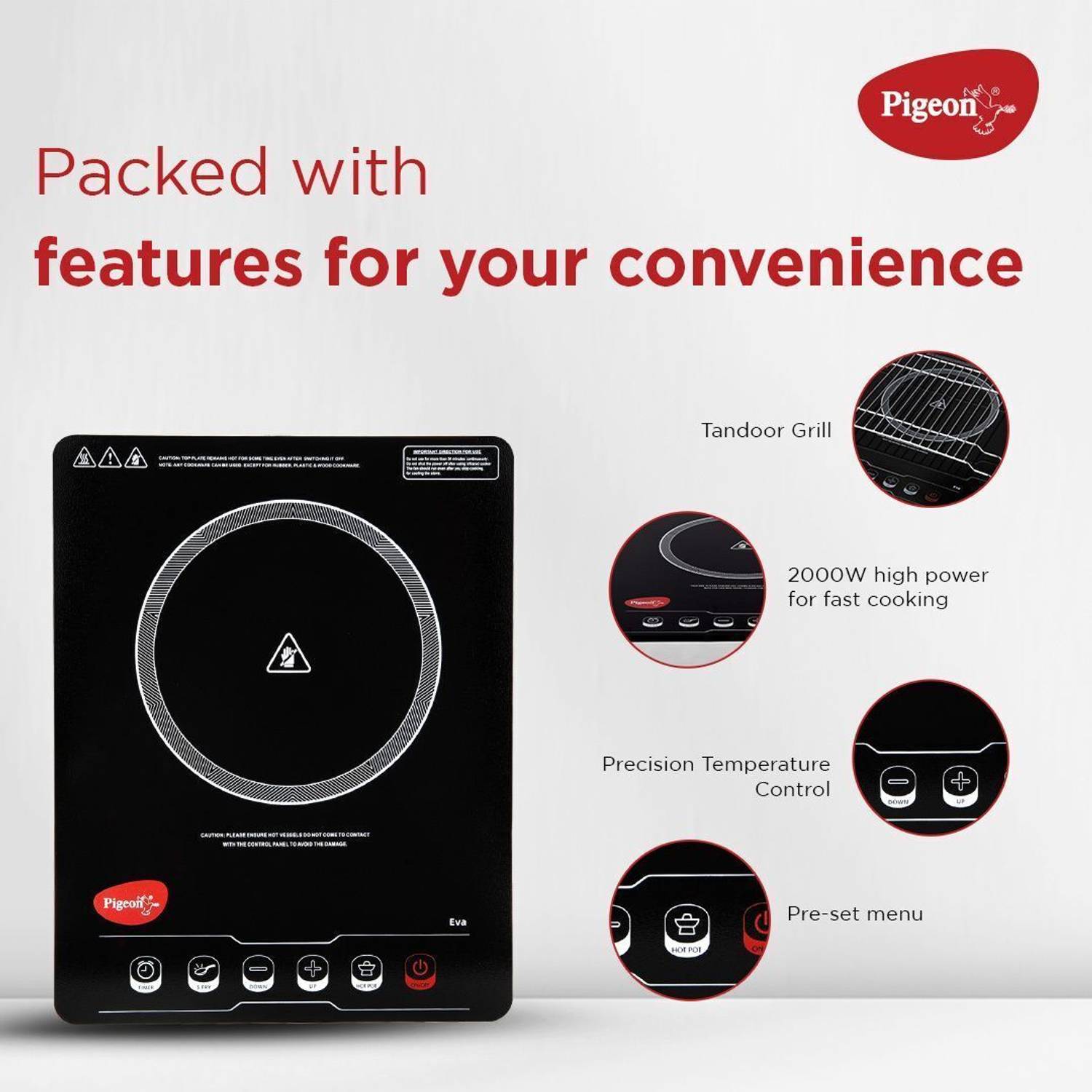Pigeon 2000W Infrared Cooktop Touch Panel Black - Image 5