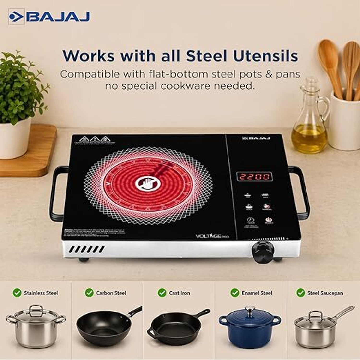 Image of BAJAJ 2200 W Infrared Cooktop Touch Panel