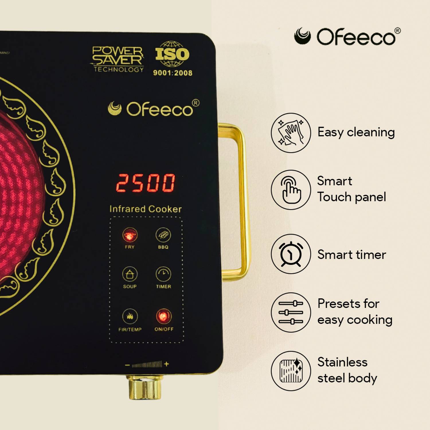 Ofeeco 2500W Infrared Cooktop Black - Image 5