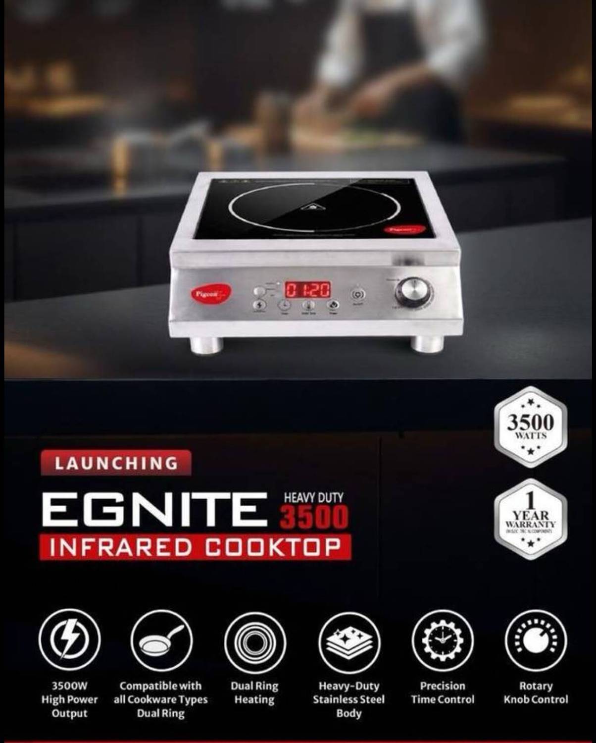 Pigeon 3500W Induction Cooktop Black - Image 5