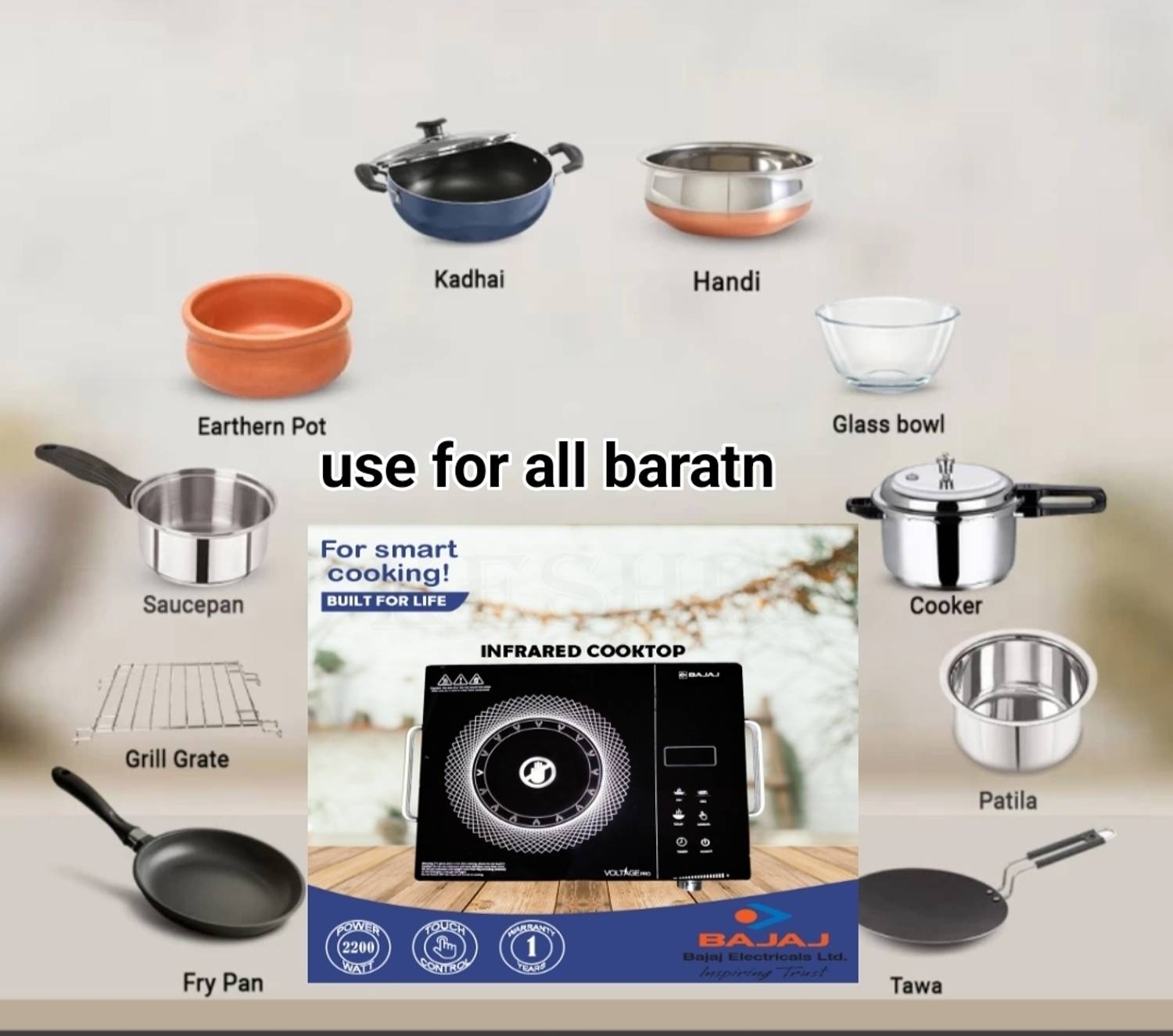 BAJAJ 2200 W Radiant Cooktop, Jog Dial, Touch Panel - Image 1