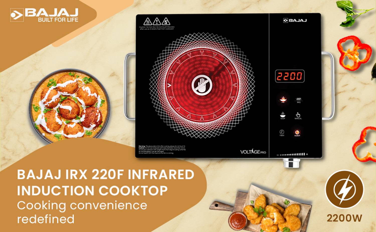 BAJAJ 2200 W Radiant Cooktop Jog Dial, Touch Panel (Black, Silver