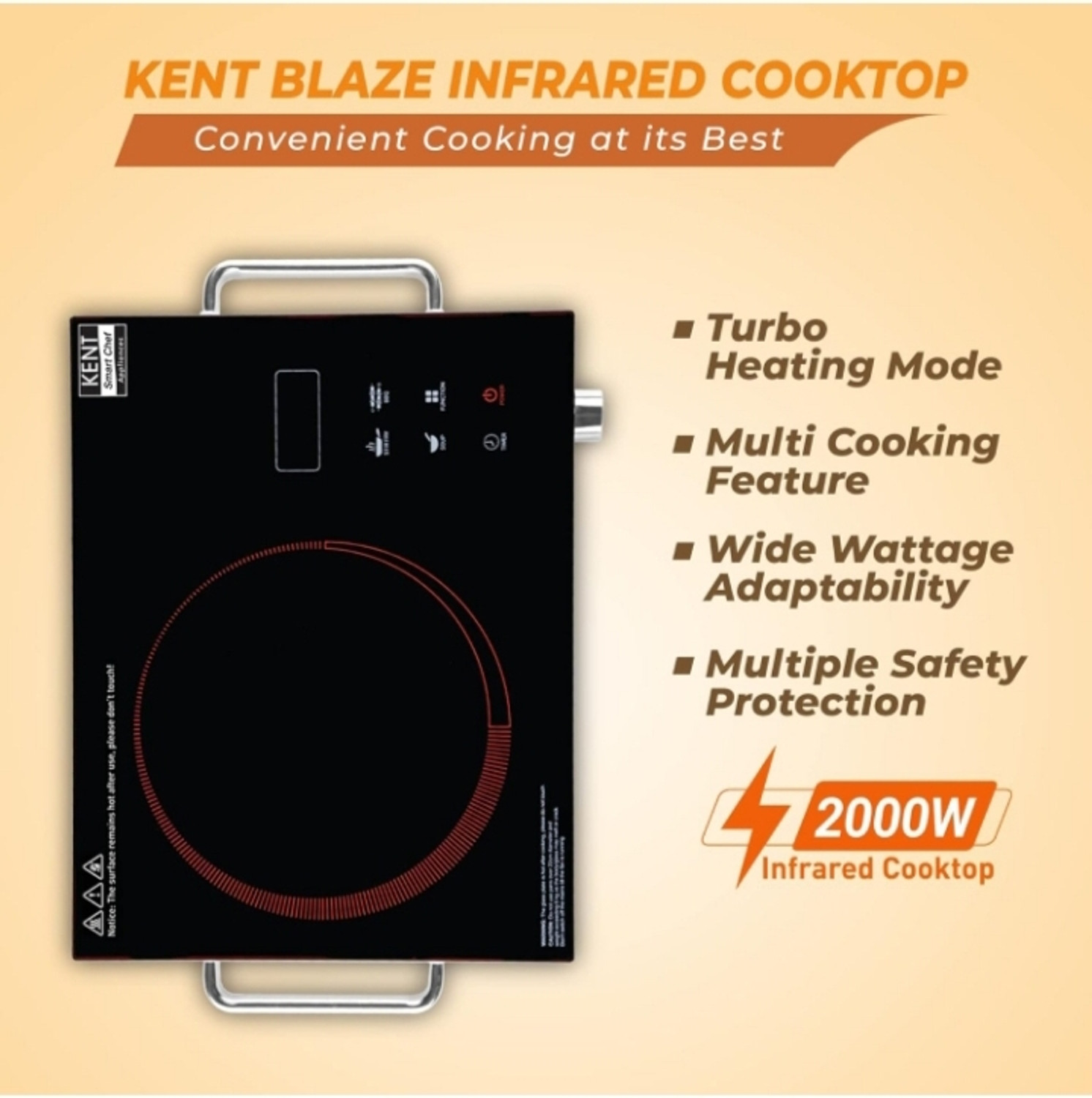 Image of KENT 2000 W Infrared Cooktop Touch Panel