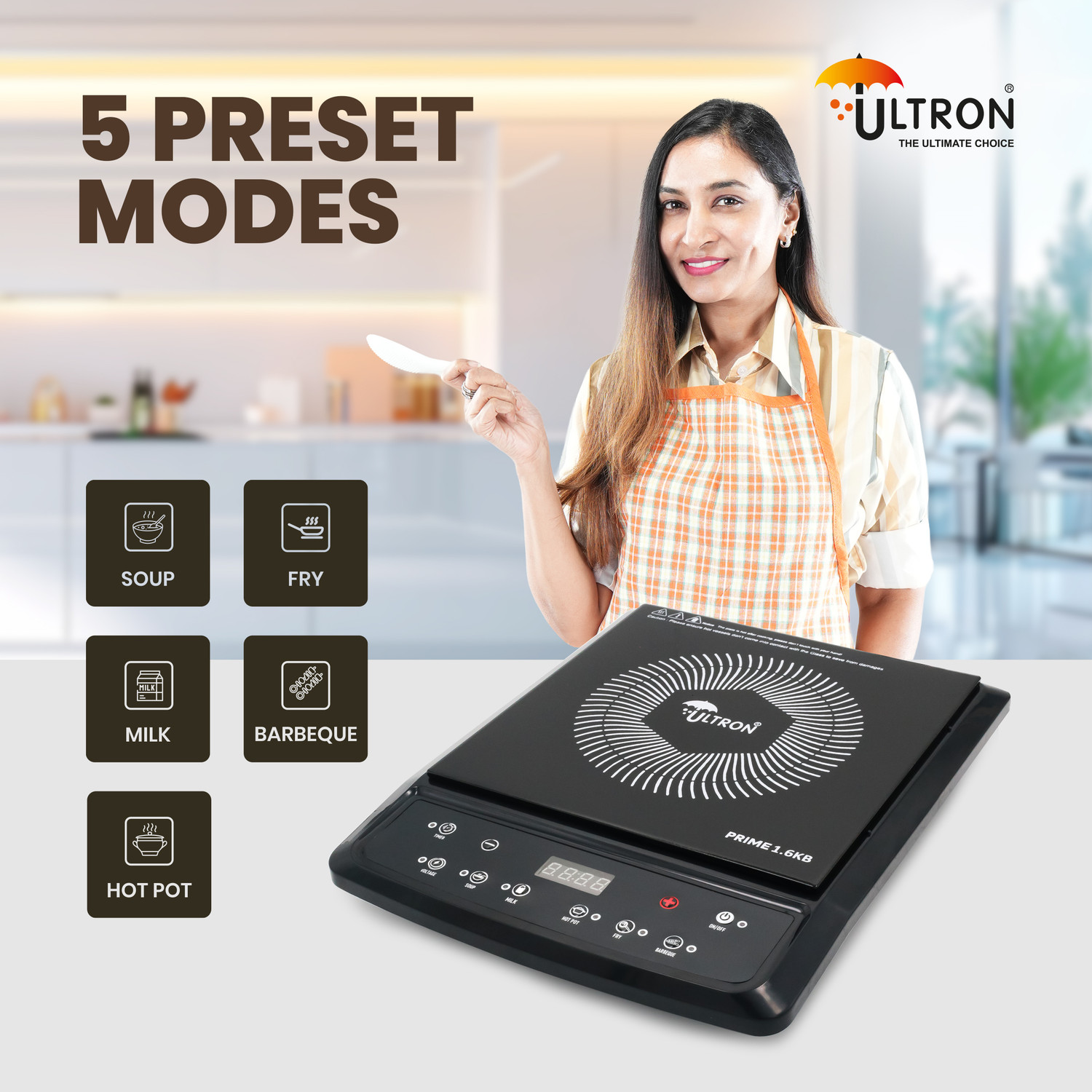 Image of ULTRON 1600 W Induction Cooktop Push Button