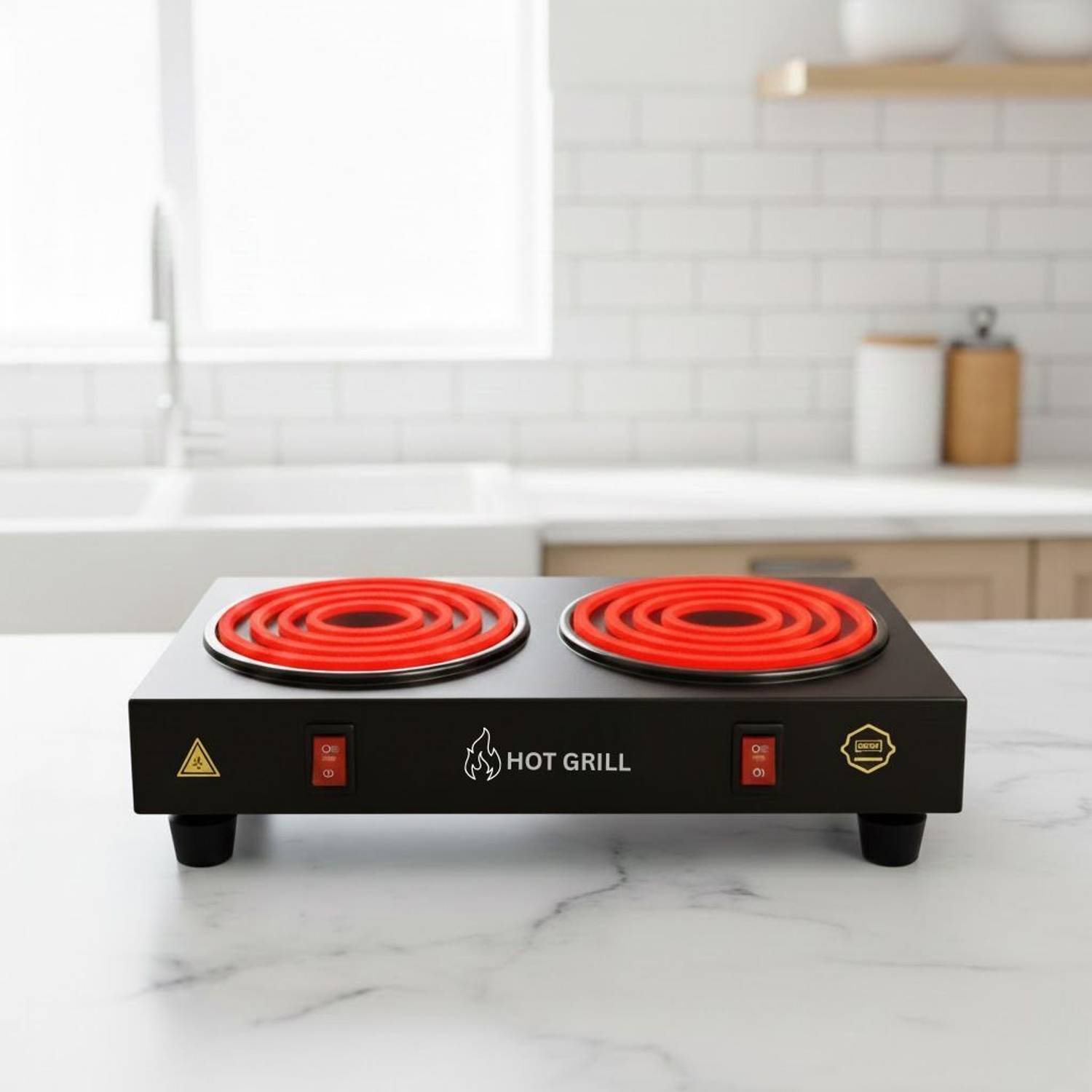 Hot Grill 2000 W Radiant Cooktop Push Button (Black, Double Elect