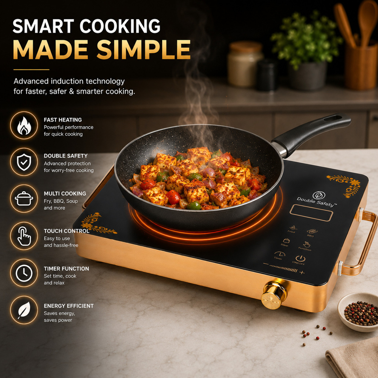Image of Double Safety 2000 W Radiant Cooktop Touch Panel