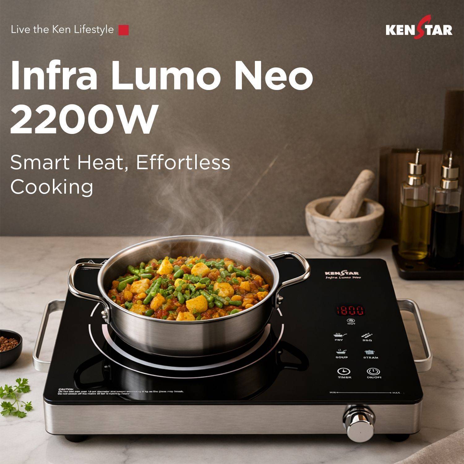 Kenstar 2200 W Infrared Cooktop Touch Panel (Silver, Black, Infra... more