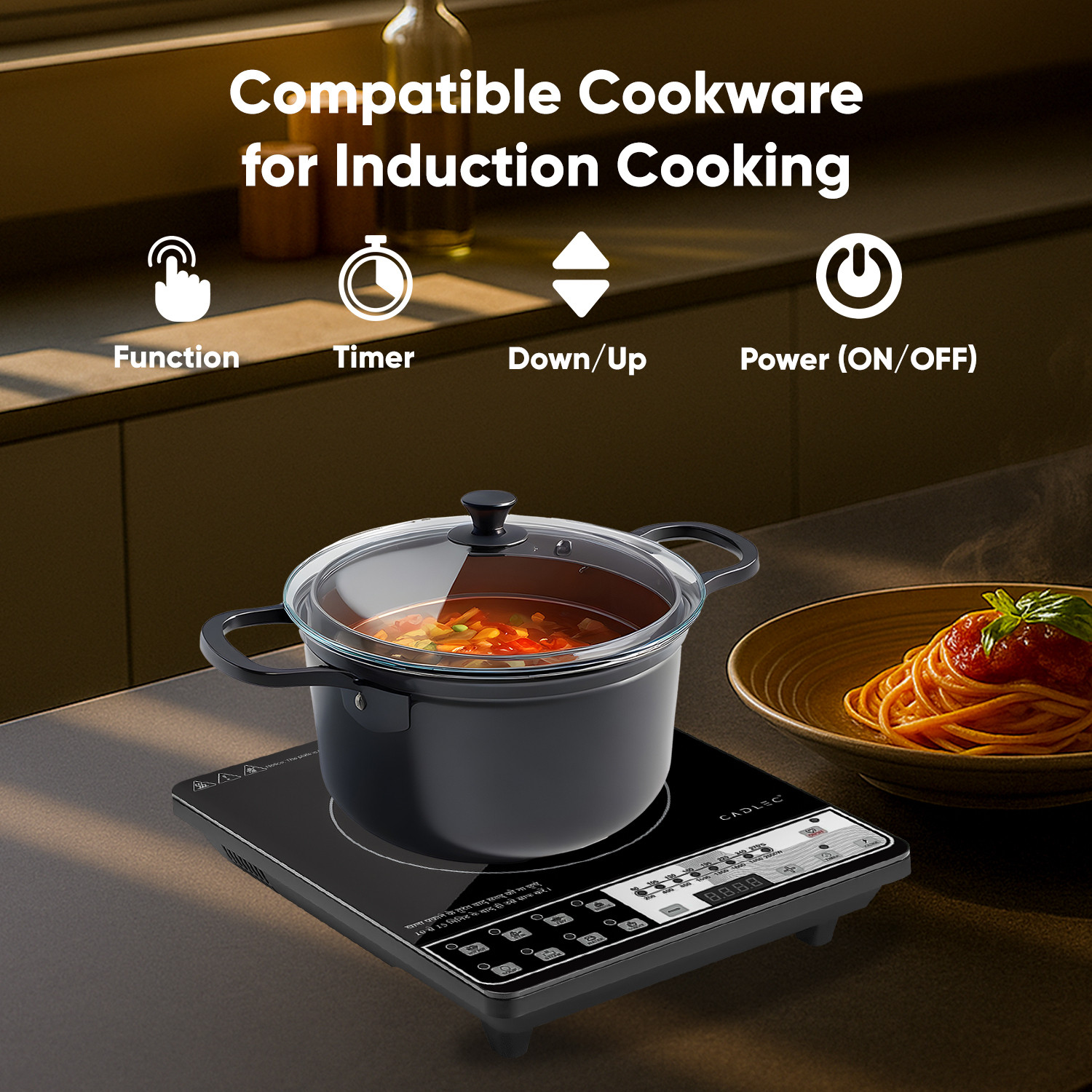 Image of Cadlec 1998 W Induction Cooktop Push Button (Black, CookEase)