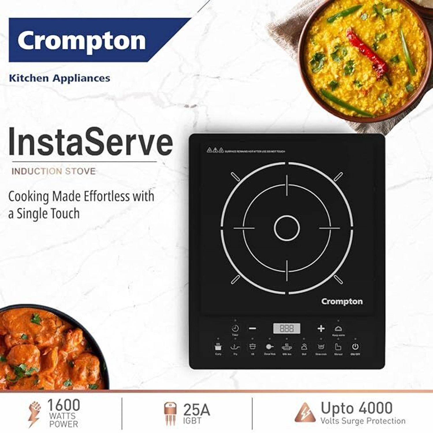 Image of Crompton 1600 W Induction Cooktop Push Button