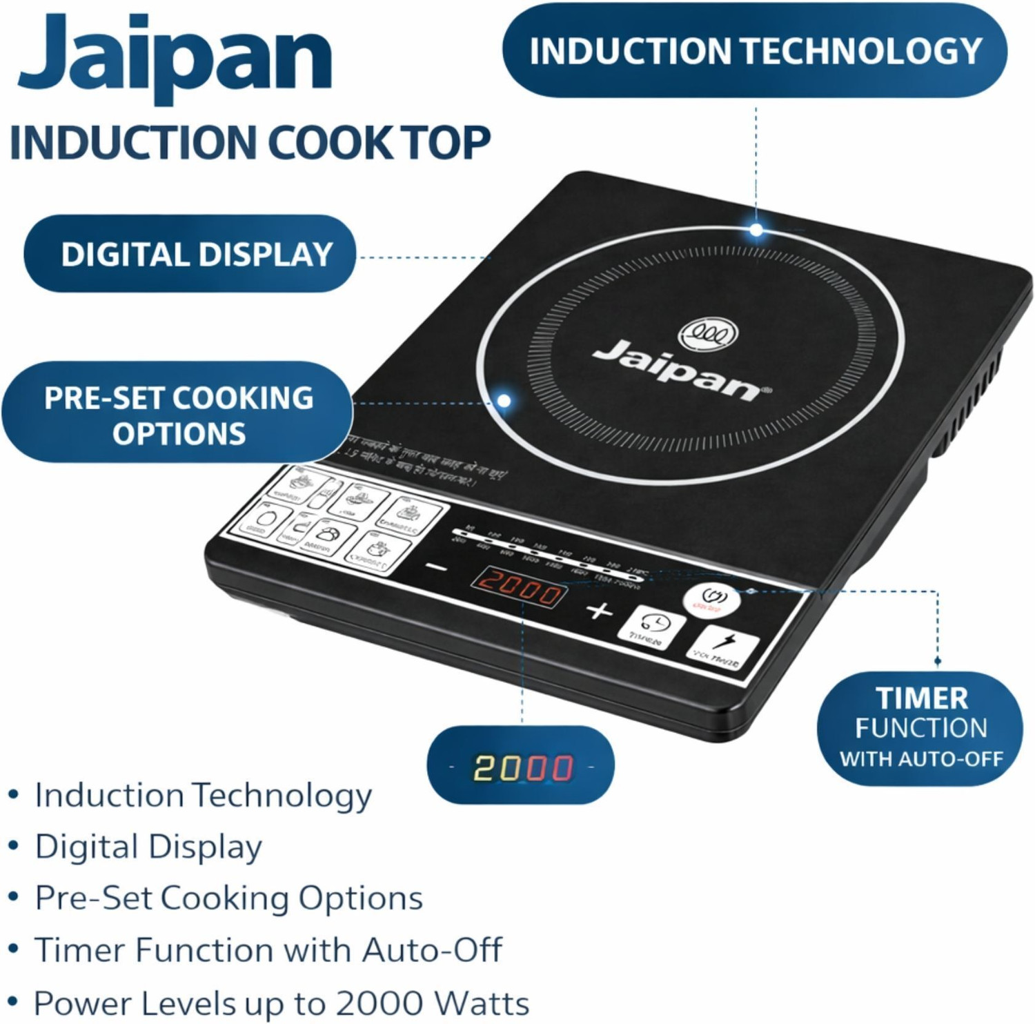 Image of Jaipan 2000 W Induction Cooktop Touch Panel