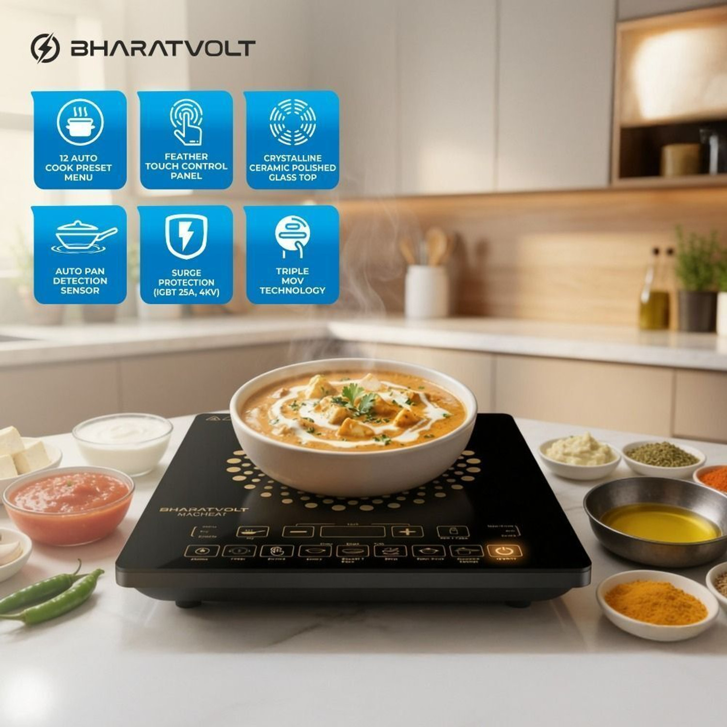 Image of BharatVolt 2100 W Induction Cooktop Touch Panel