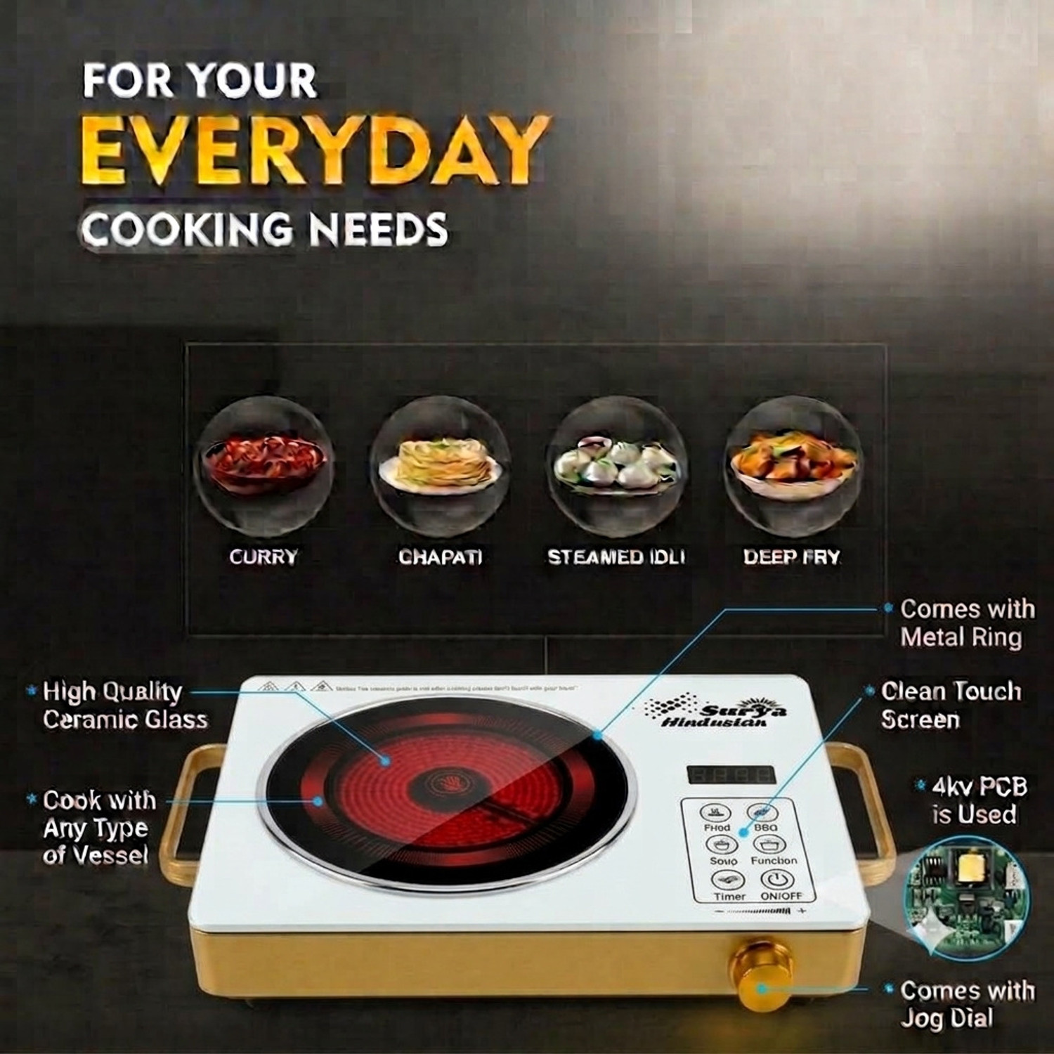 Image of Surya Hindustan 2500 W Infrared Cooktop Touch Panel