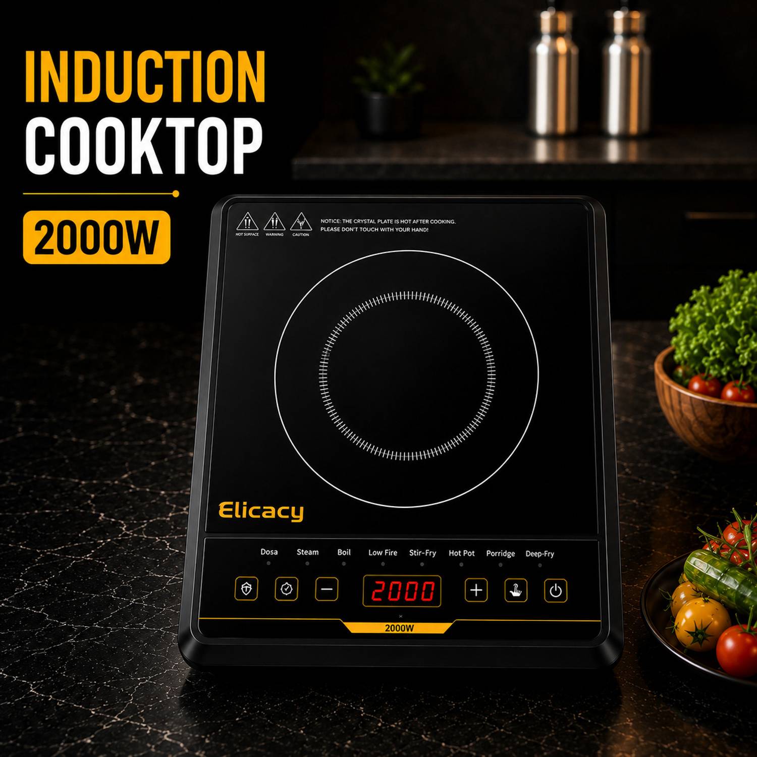 Elicacy 2000W Induction Cooktop Push Button Black - Image 4