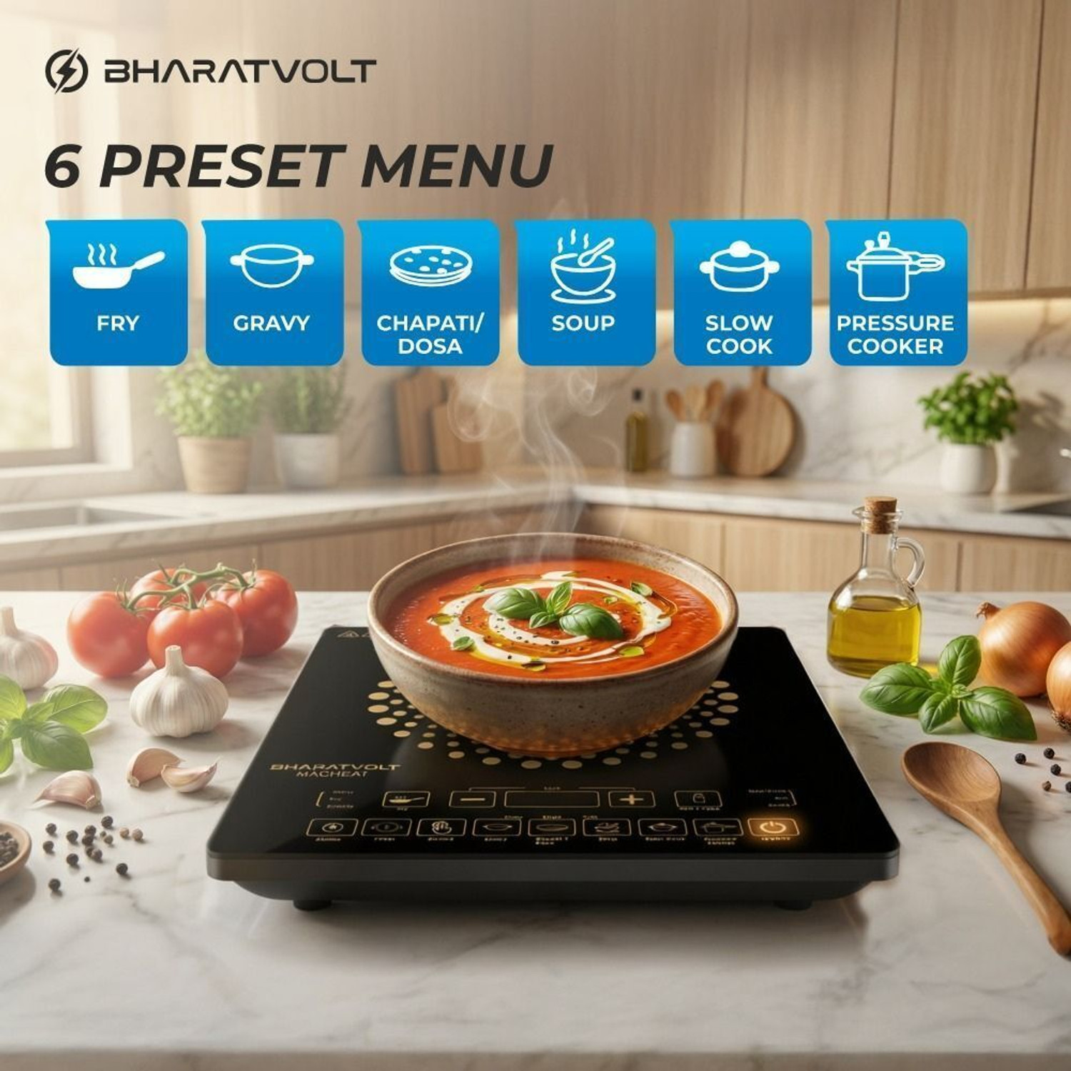 Image of BharatVolt 2100 W Induction Cooktop Touch Panel