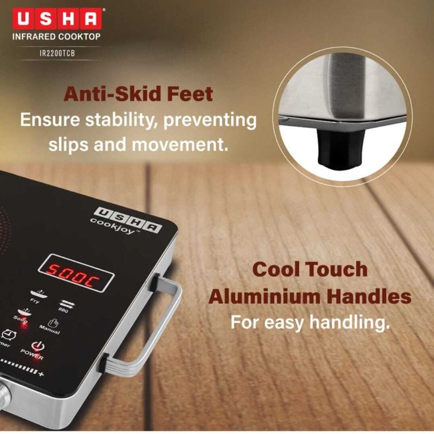 Image of USHA 2200 W Infrared Cooktop Jog Dial, Touch Panel