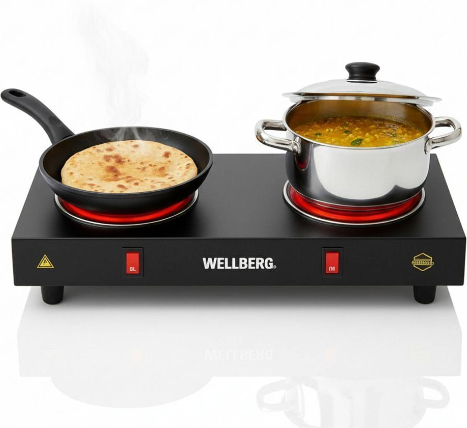 WELLBERG 2000 W Radiant Cooktop Push Button (Black, Double Burner