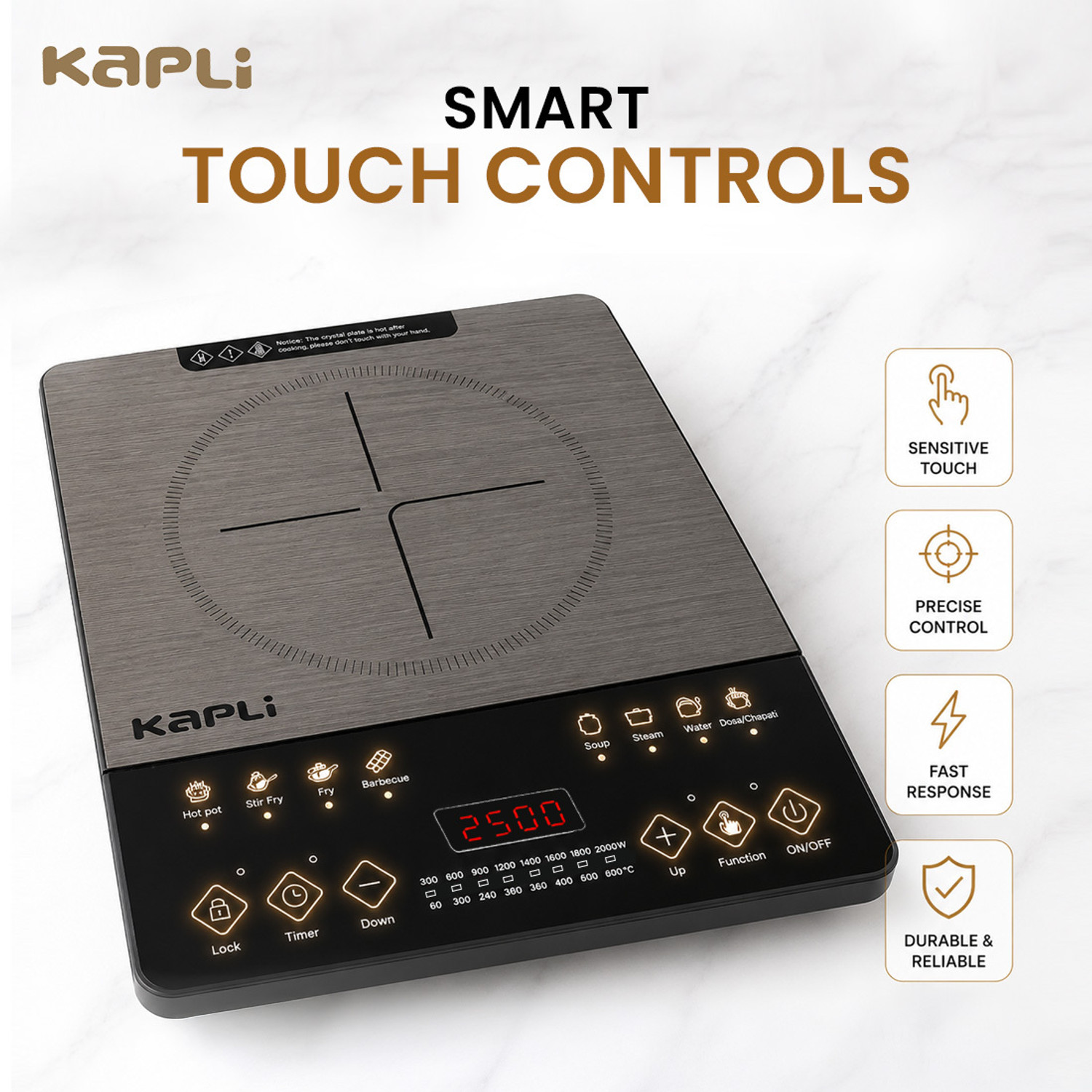 Image of KAPLI 2500 W Infrared Cooktop Touch Panel