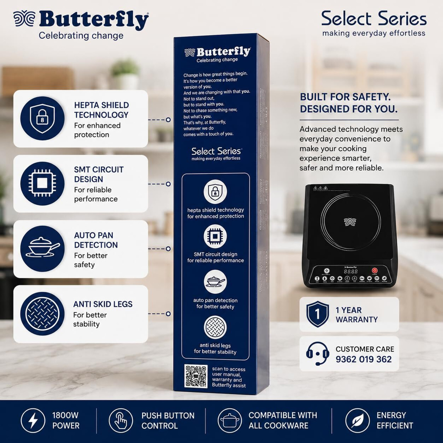Image of Butterfly 1800 W Induction Cooktop Push Button