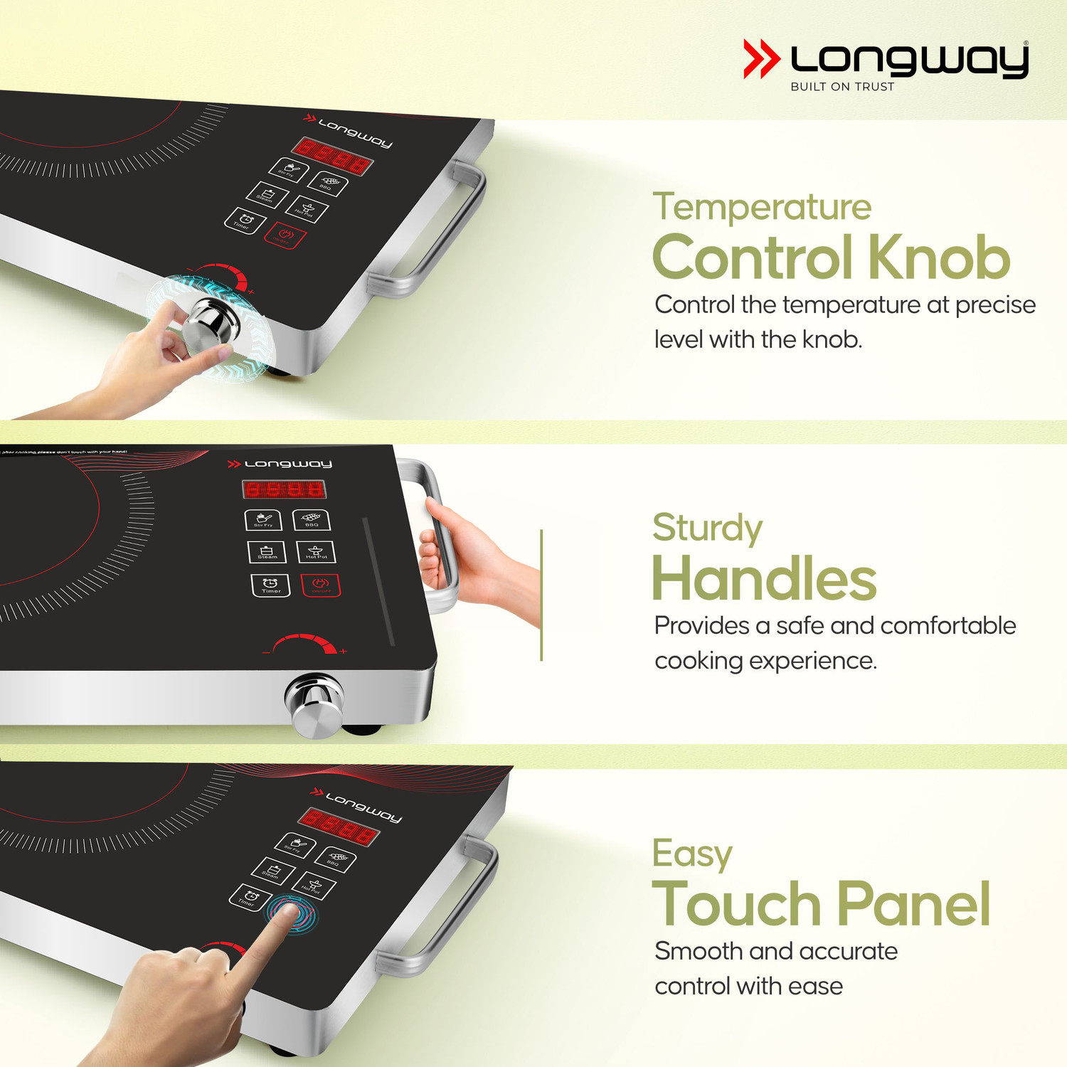 Image of Longway 2200 W Induction Cooktop Touch Panel, Push Button