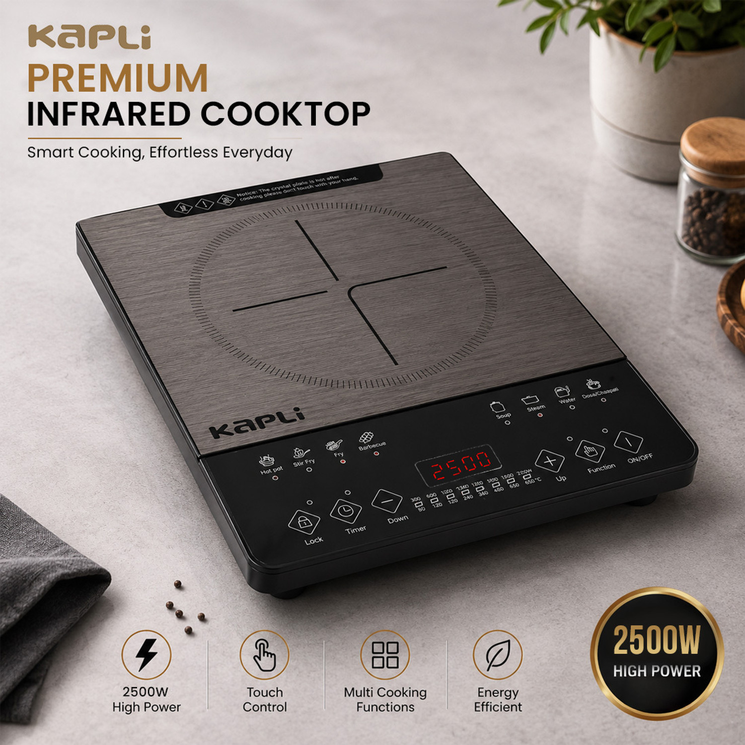 Image of KAPLI 2500 W Infrared Cooktop Touch Panel