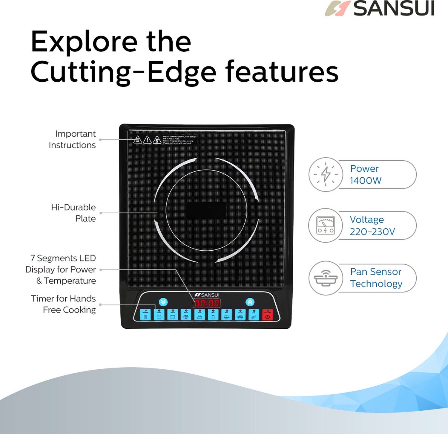 Sansui 1400W Black Induction Cooktop - Image 2