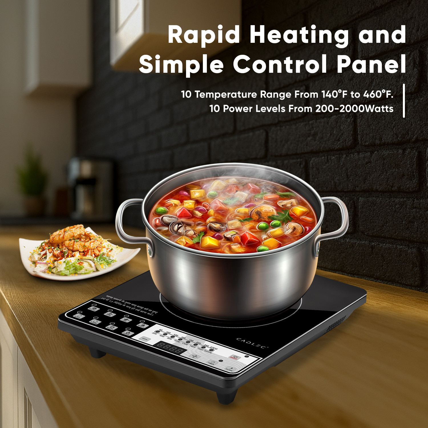 Image of Cadlec 1998 W Induction Cooktop Push Button (Black, CookEase)