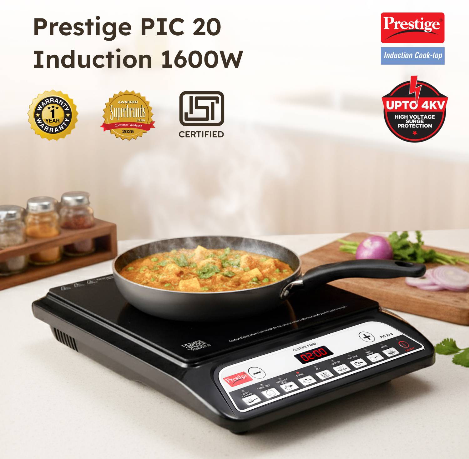 Prestige 1600 W Induction Cooktop Push Button - Image 2