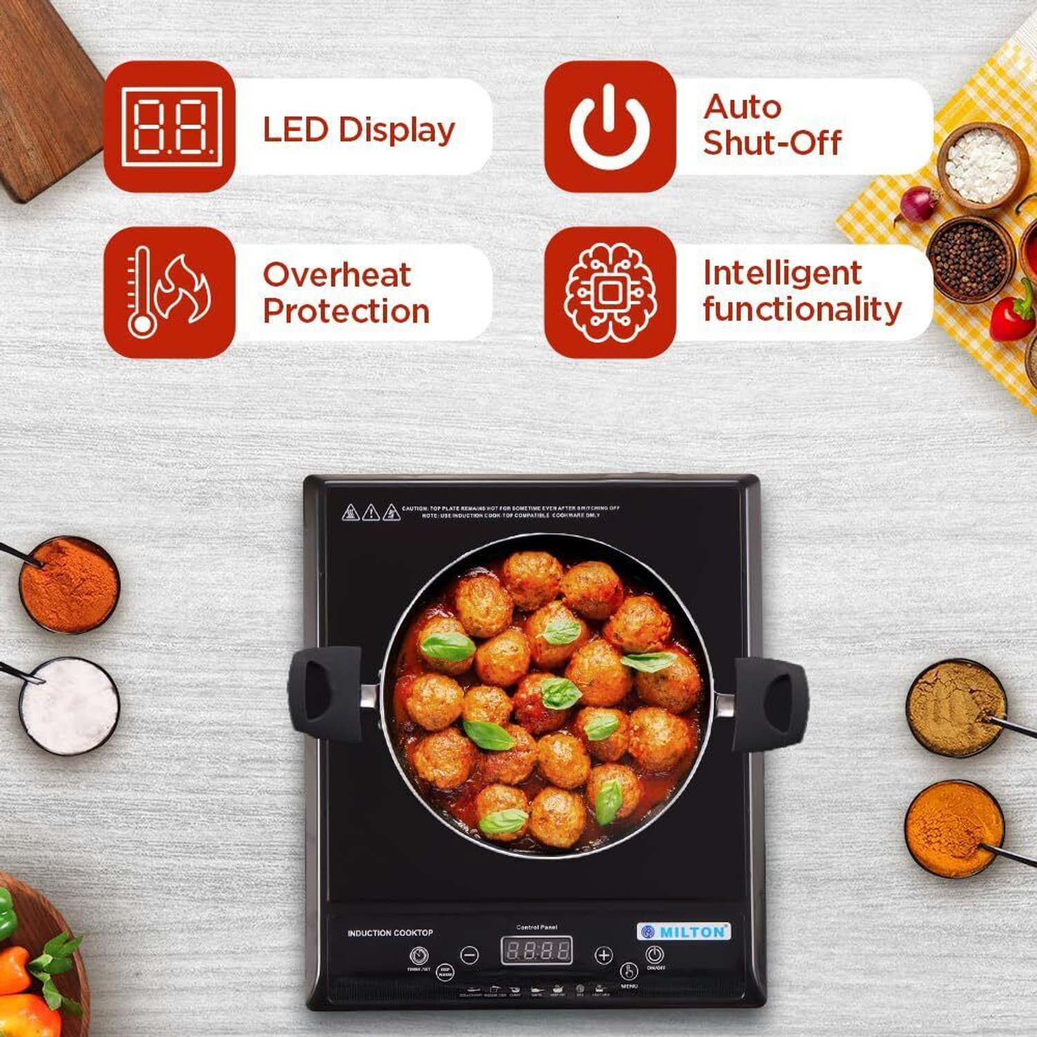 Image of MILTON 1200 W Induction Cooktop Push Button