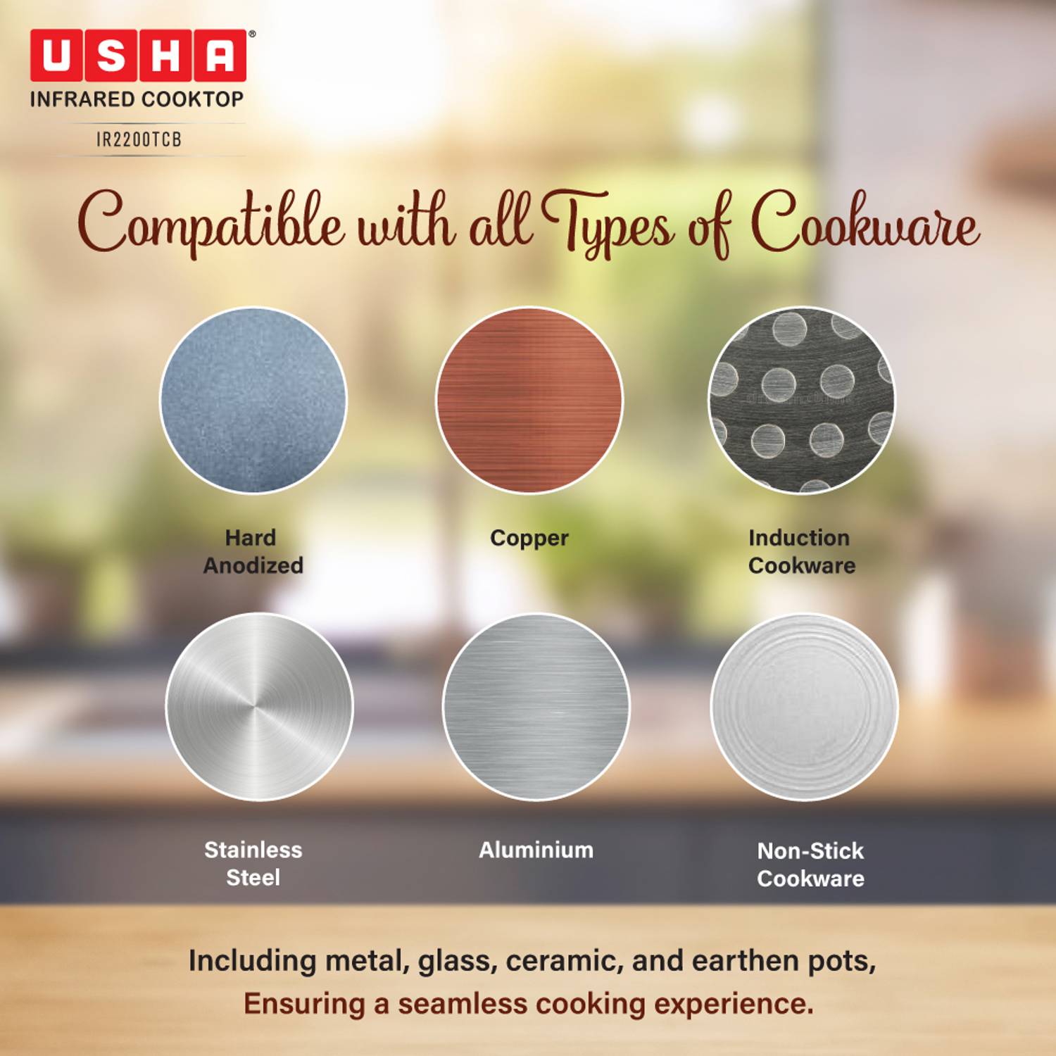 USHA 2200 W Infrared Cooktop Touch Panel Black - Image 3