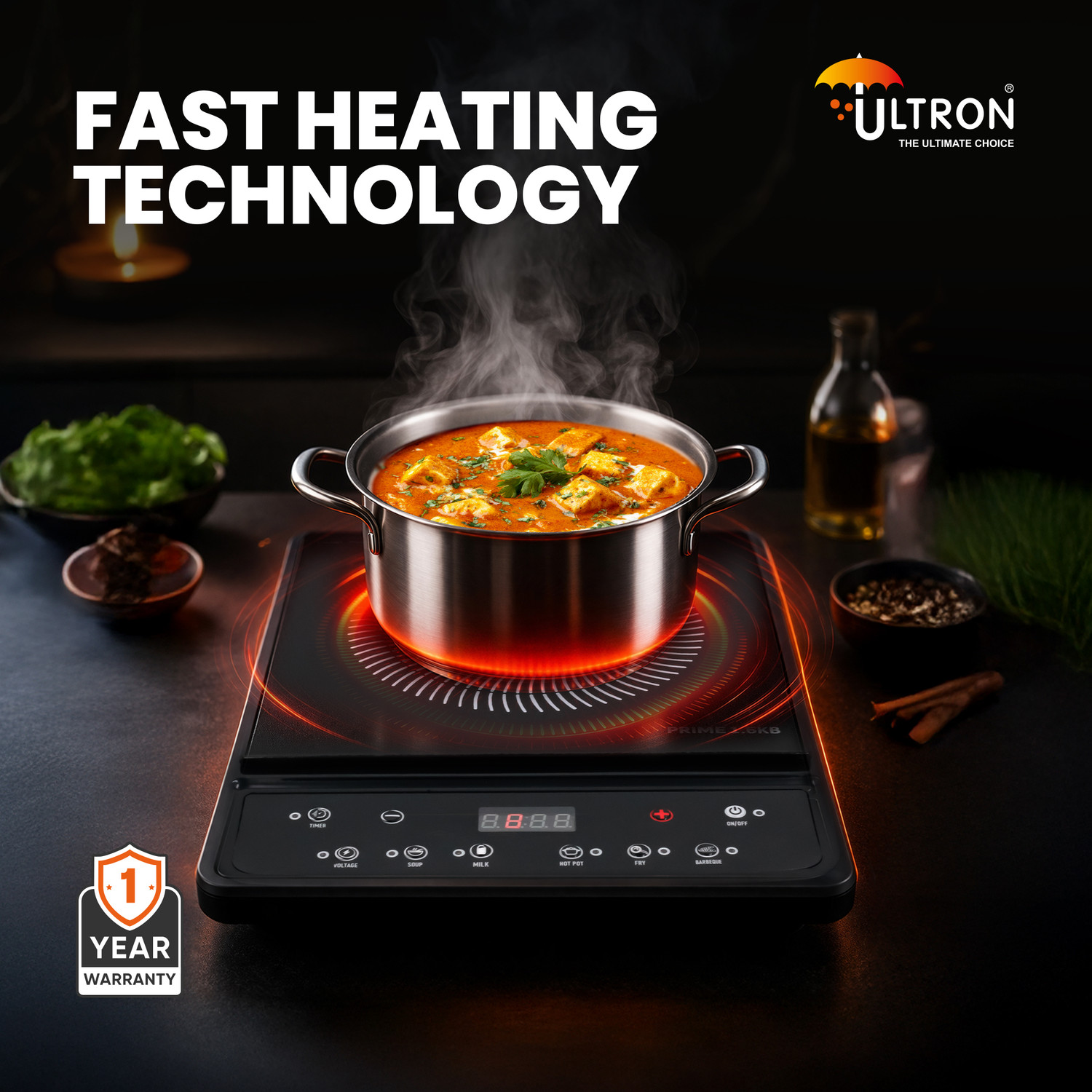 Image of ULTRON 1600 W Induction Cooktop Push Button