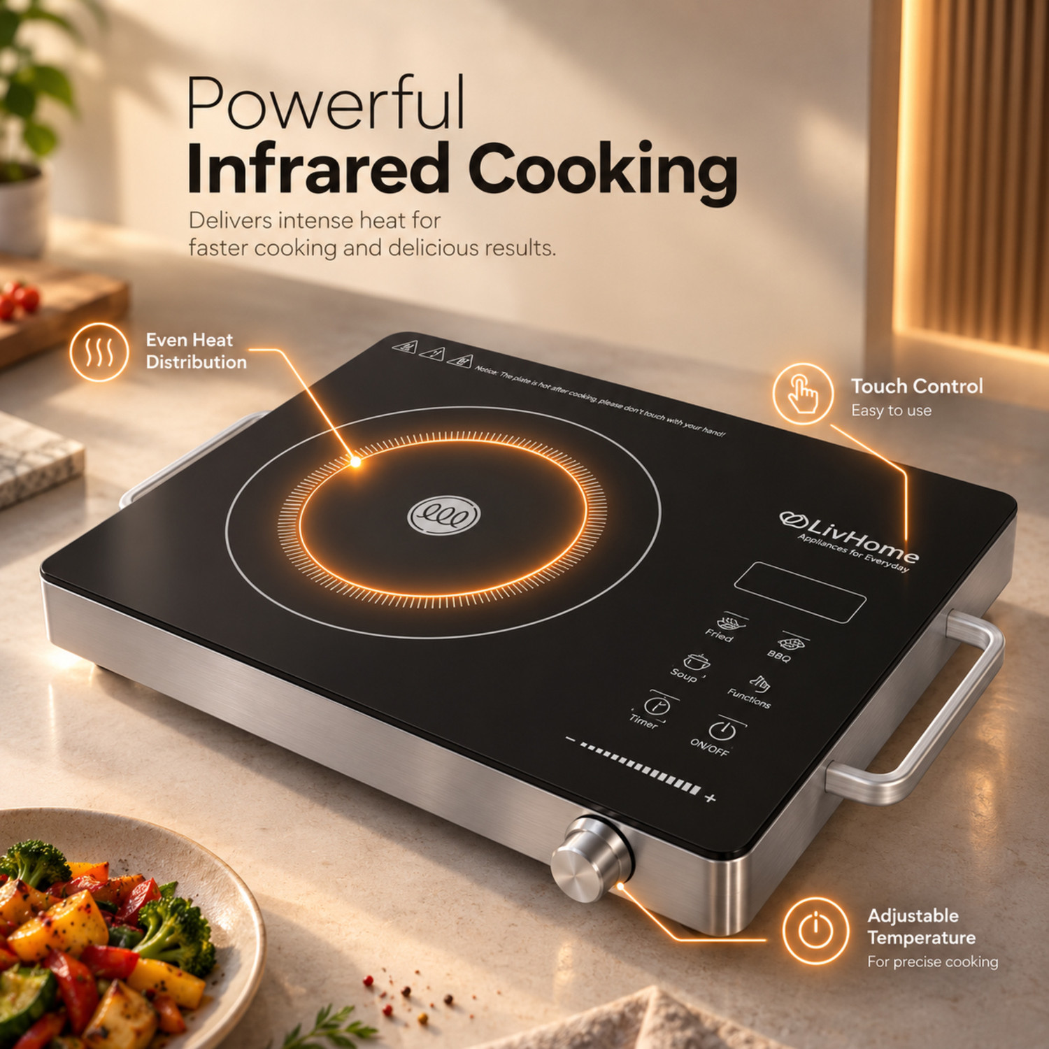 Image of LivHome 2200 W Infrared Cooktop Touch Panel