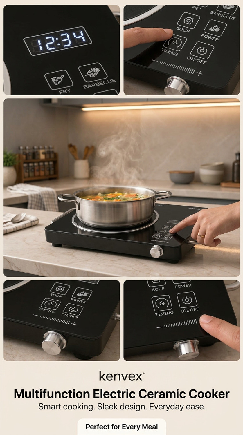Image of kenvex 2200 W Infrared Cooktop Jog Dial, Push Button, Touch Panel