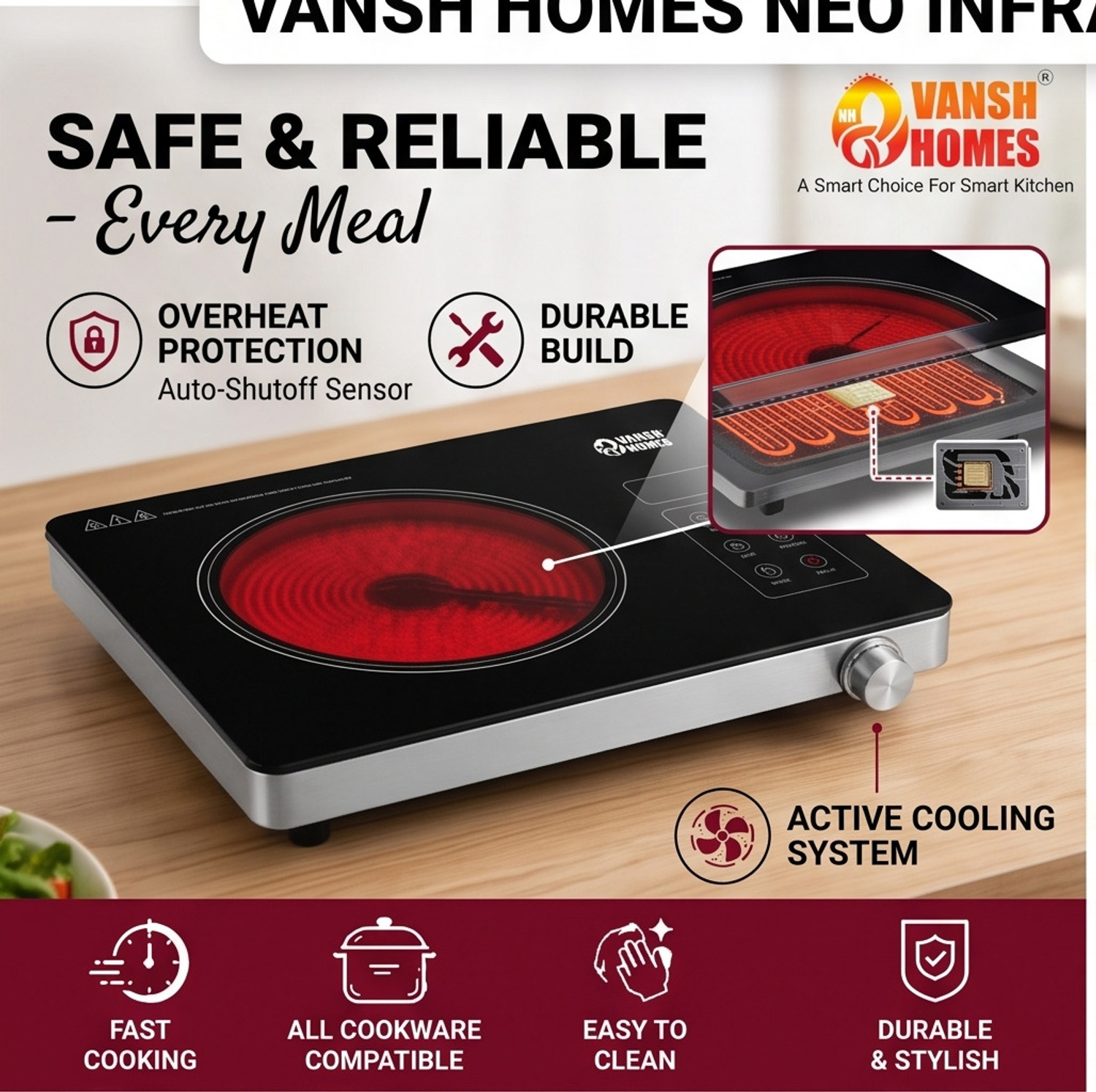 Image of VANSH HOMES 2200 W Infrared Cooktop Touch Panel (Multicolor, Advance Infrared CookTop)