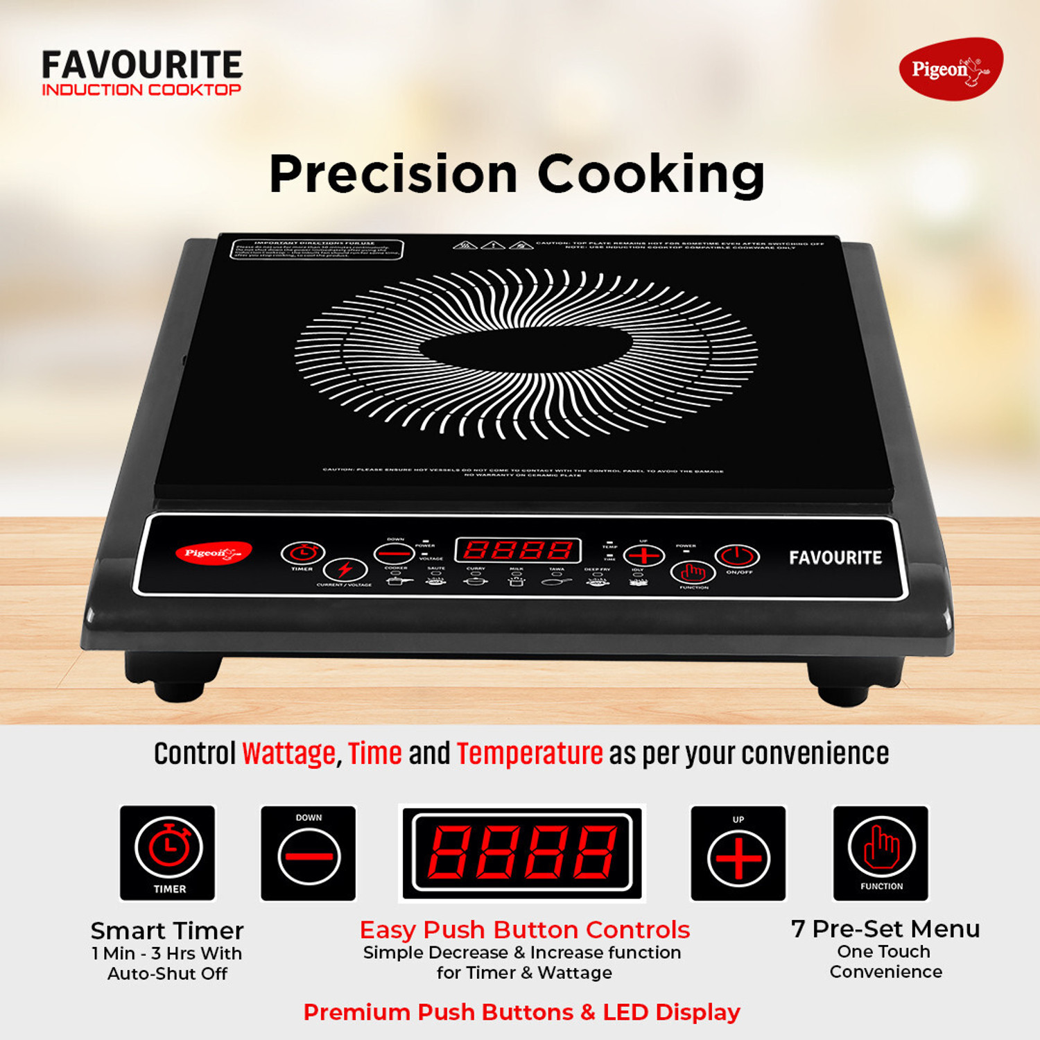 Image of Pigeon 1800 W Induction Cooktop Push Button (Black, Favourite)
