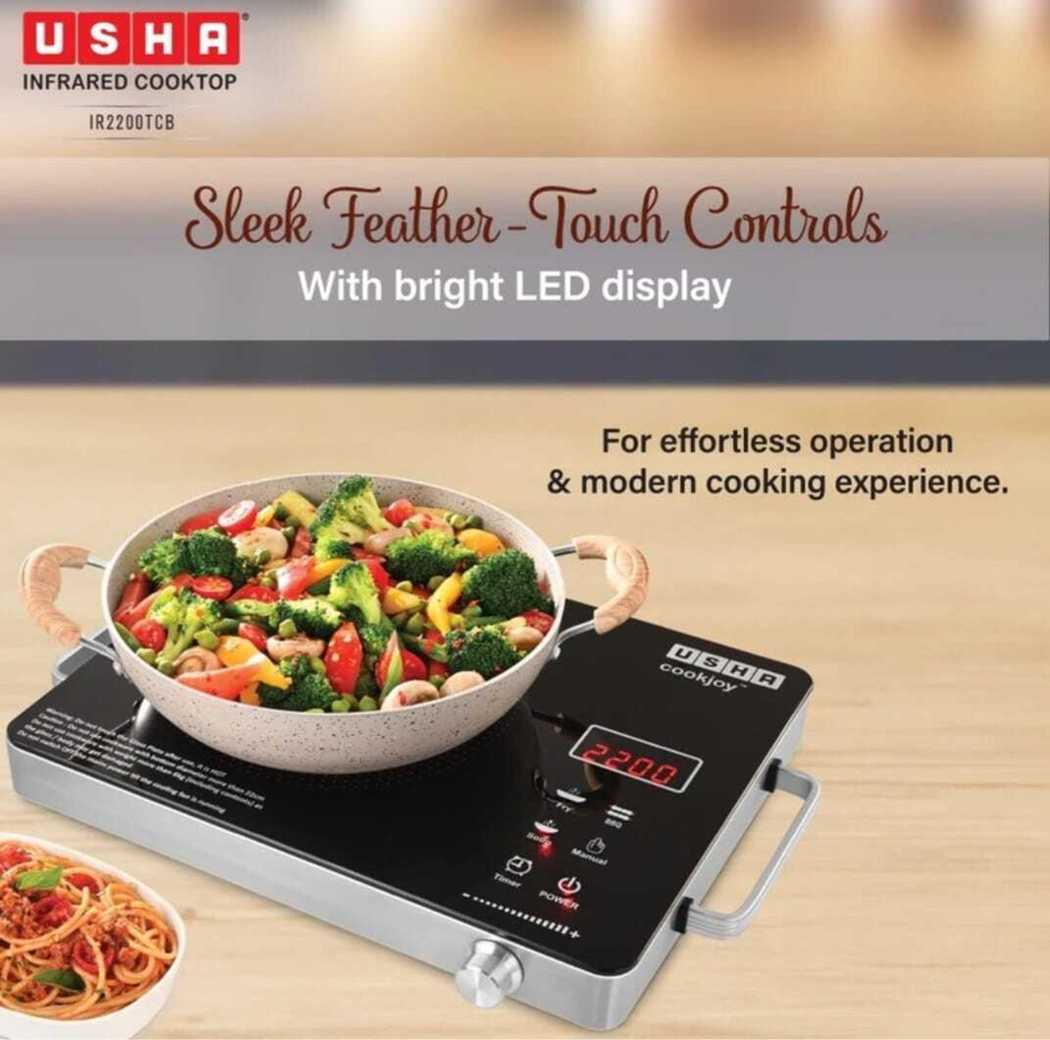 Image of USHA 2200 W Infrared Cooktop Jog Dial, Touch Panel