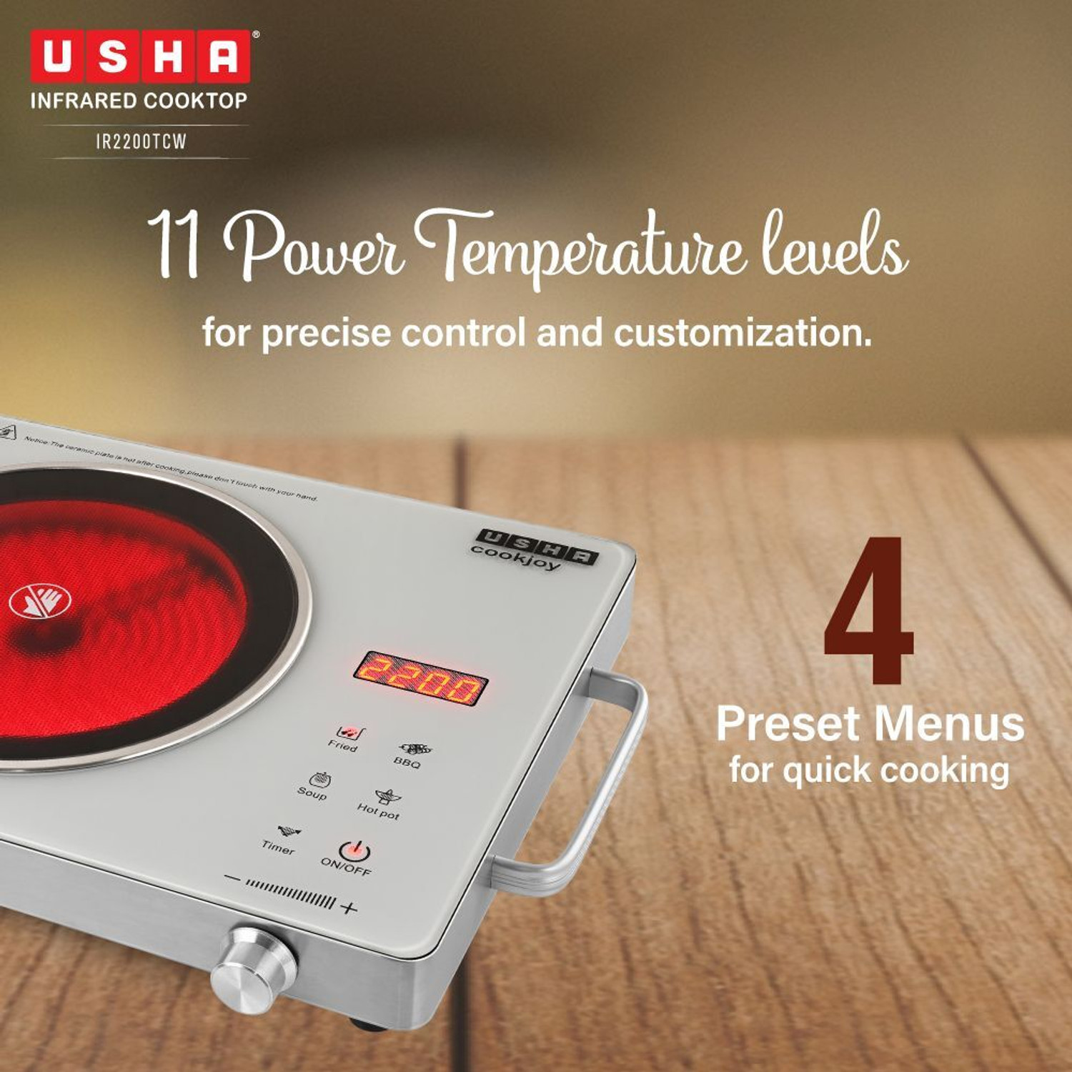 Image of USHA 2200 W Infrared Cooktop Touch Panel