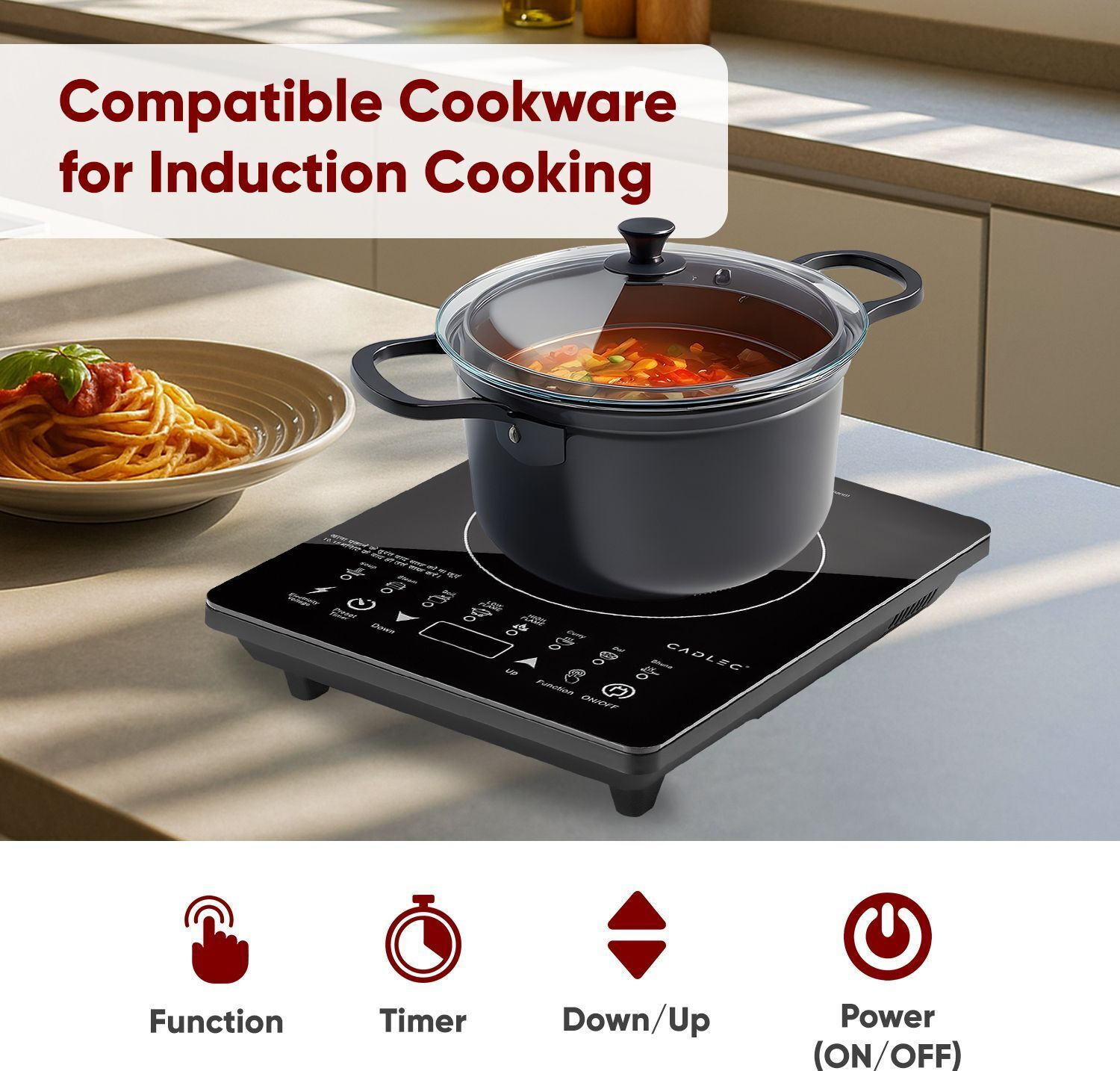 Image of Cadlec 1950 W Induction Cooktop Touch Panel (Black, CookXpert)