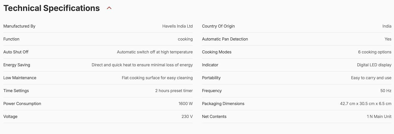 Image of HAVELLS 1600 W Induction Cooktop Touch Panel