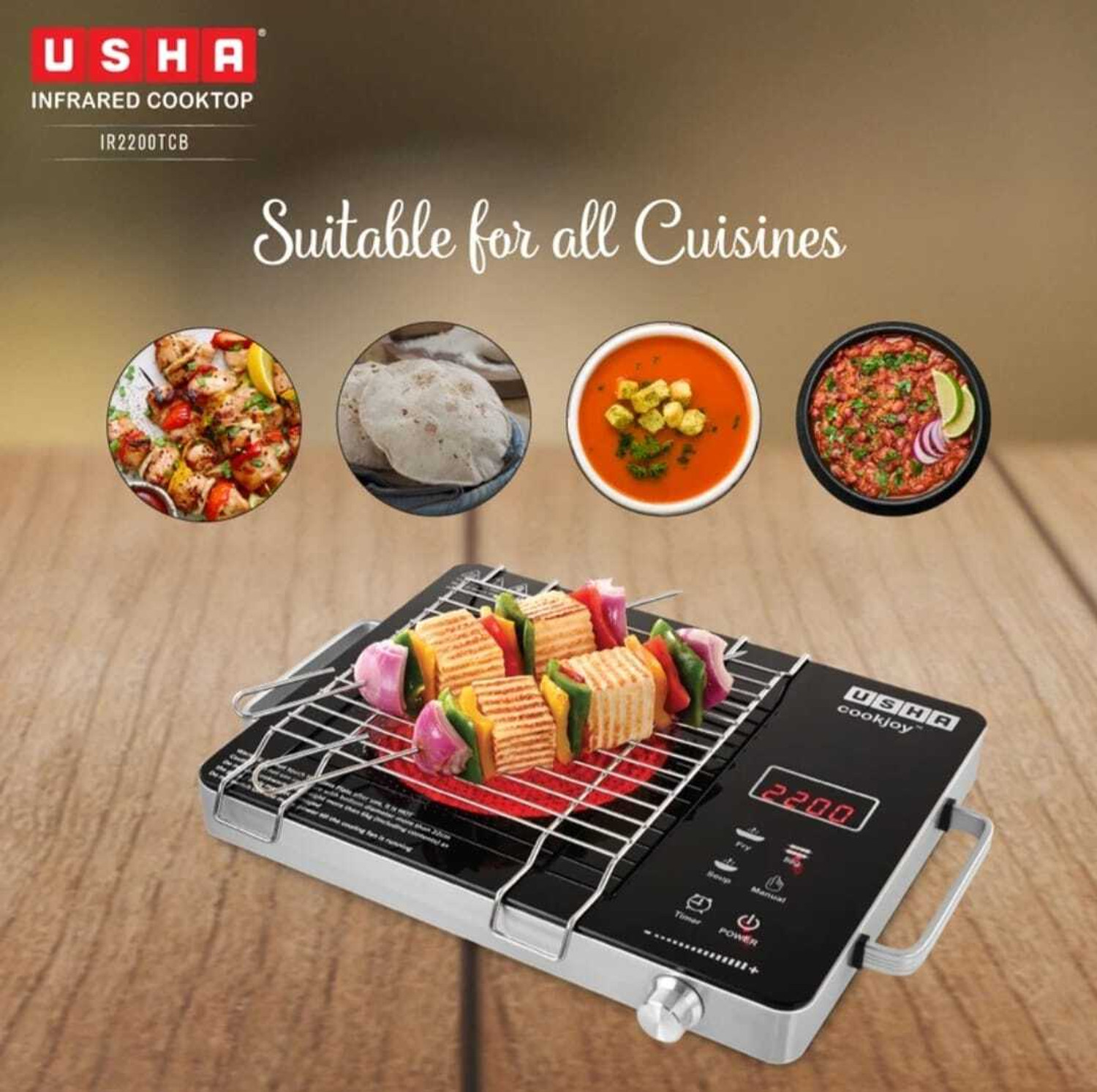 Image of USHA 2200 W Infrared Cooktop Jog Dial, Touch Panel