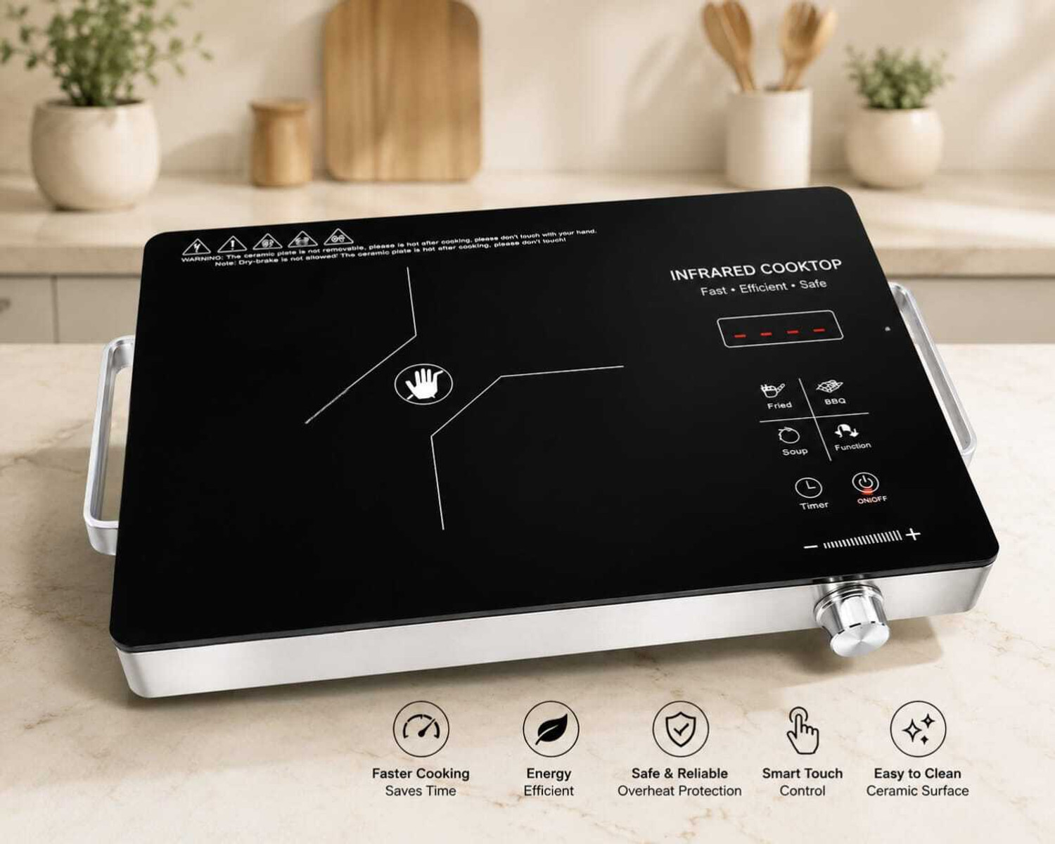 Image of kenvex 2200 W Infrared Cooktop Jog Dial, Push Button, Touch Panel