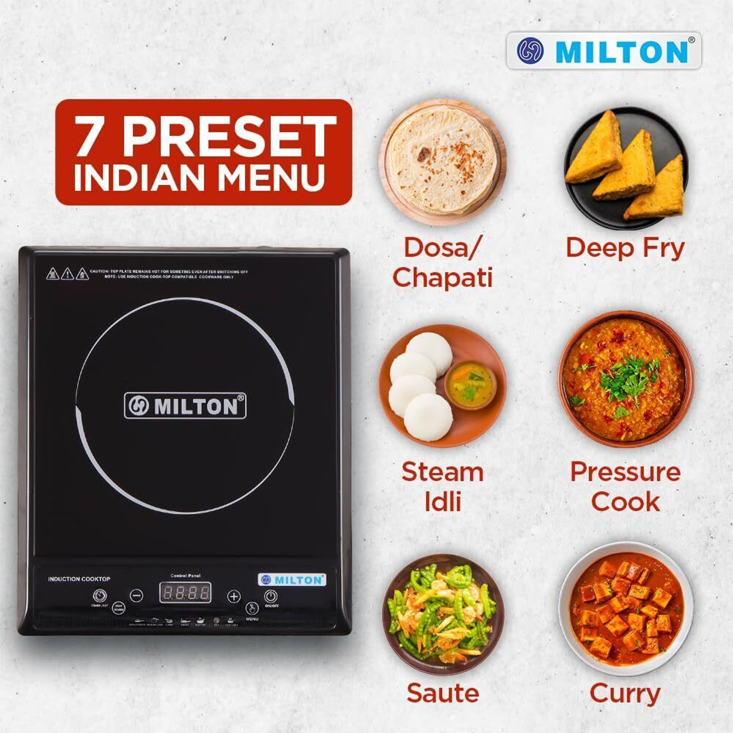 Image of MILTON 1200 W Induction Cooktop Push Button