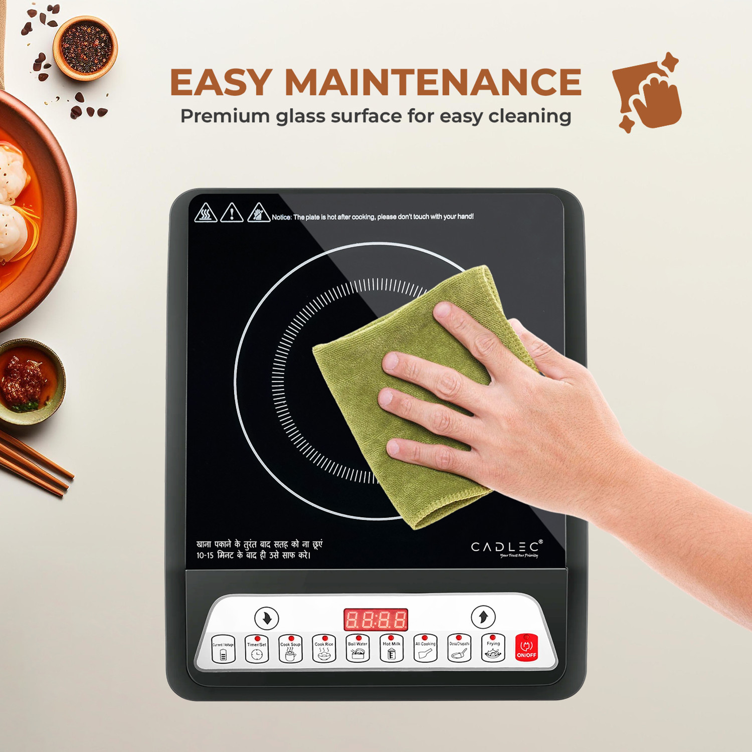 Image of Cadlec 1999 W Induction Cooktop Push Button (Black, CookMate)