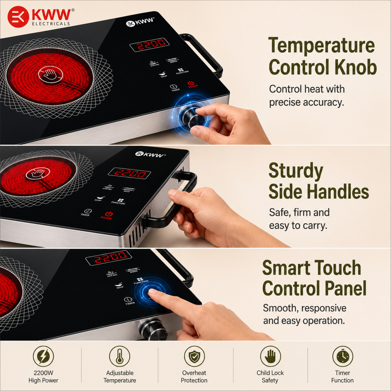 Image of KWW 2200 W Infrared Cooktop Touch Panel